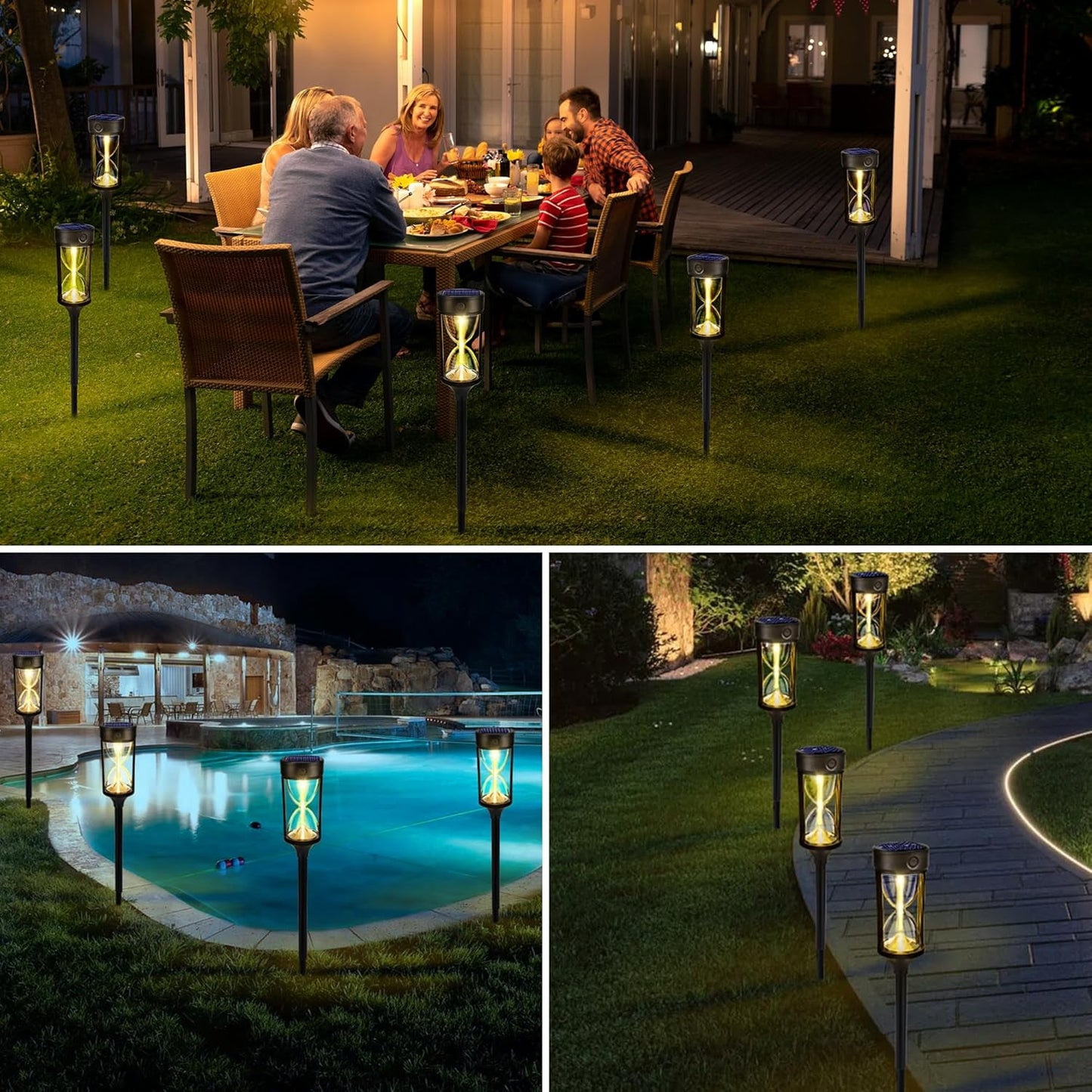 Kidsjoy 4 Pack Solar Pathway Lights Outdoor, Hourglass Design Solar Lights Waterproof, Auto On/Off Warm LED Garden Lights for Walkway, Yard, Patio, Lawn Decor