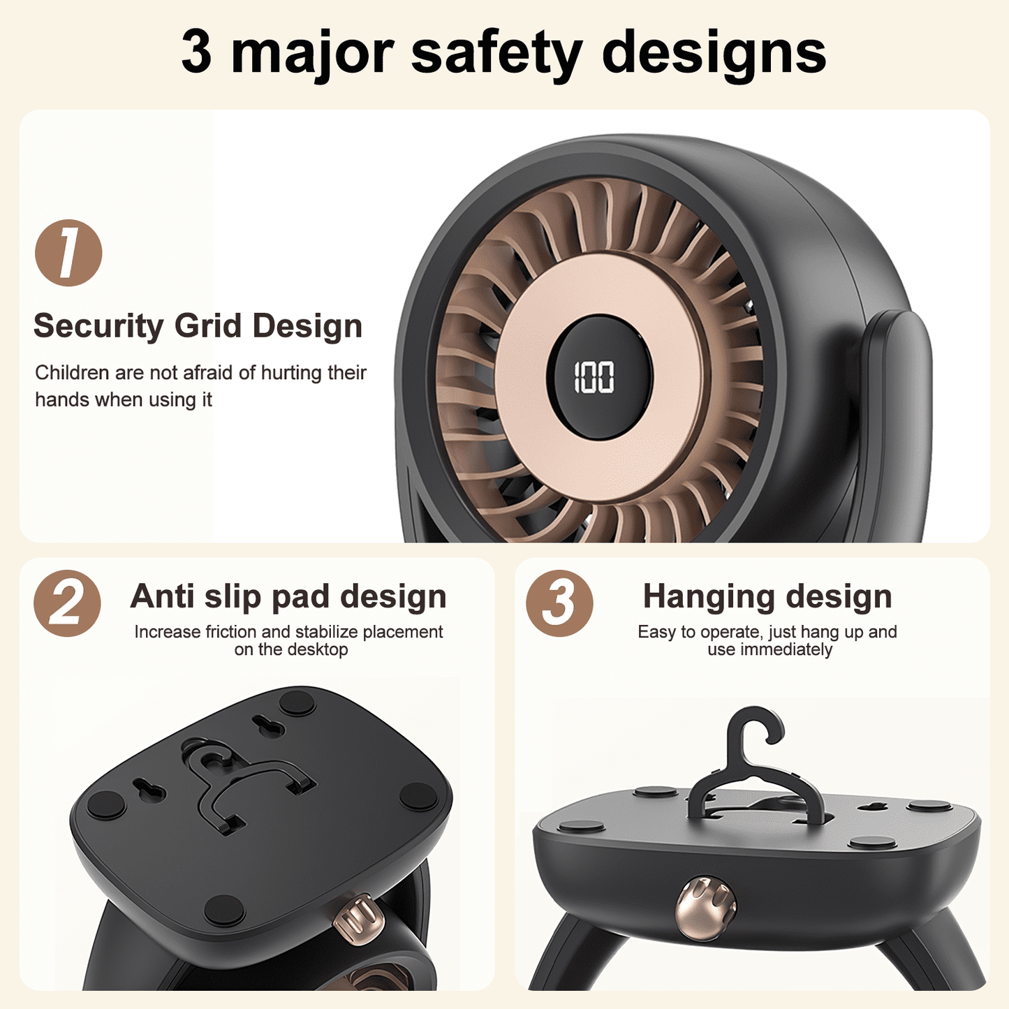 SPORTS JOY Desktop Fan, 100 Speed Air Circulator Fan with 135-Degree Tilt Head, 8000mAh Desk Fan for Bedroom, Home and Office (Black)