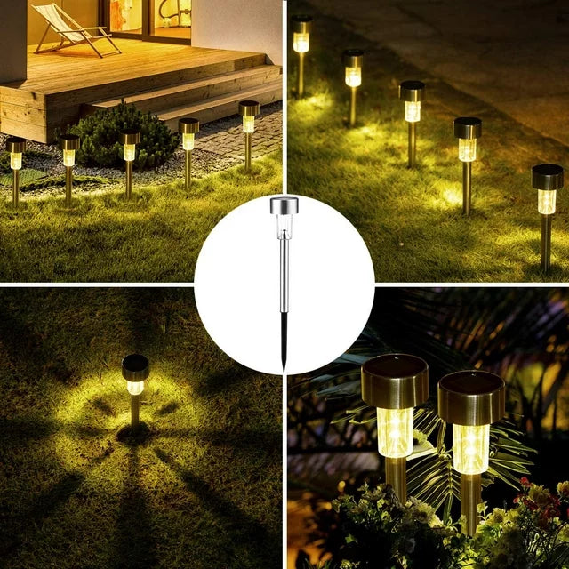 12 Pack Solar Garden Lights, Outdoor Waterproof Solar Pathway Lights, Stainless Steel LED Landscape Lighting for Walkway Patio Yard Lawn Driveway (Warm White)