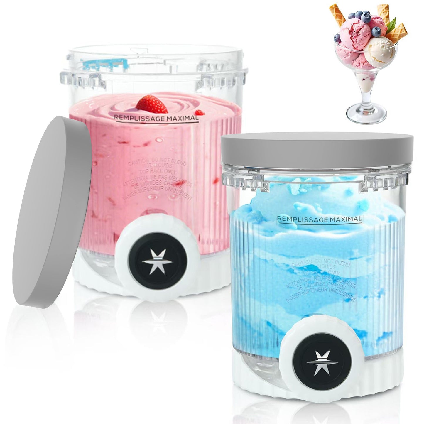 Ice Cream Pint Container 2-Pack , Replacement for Ninja Creami NC700 Series Pints and Lids,16oz Cups Compatible for Creami Swirl NC701 NC701Q CN701CO, Dishwasher Safe with 2 Nozzles