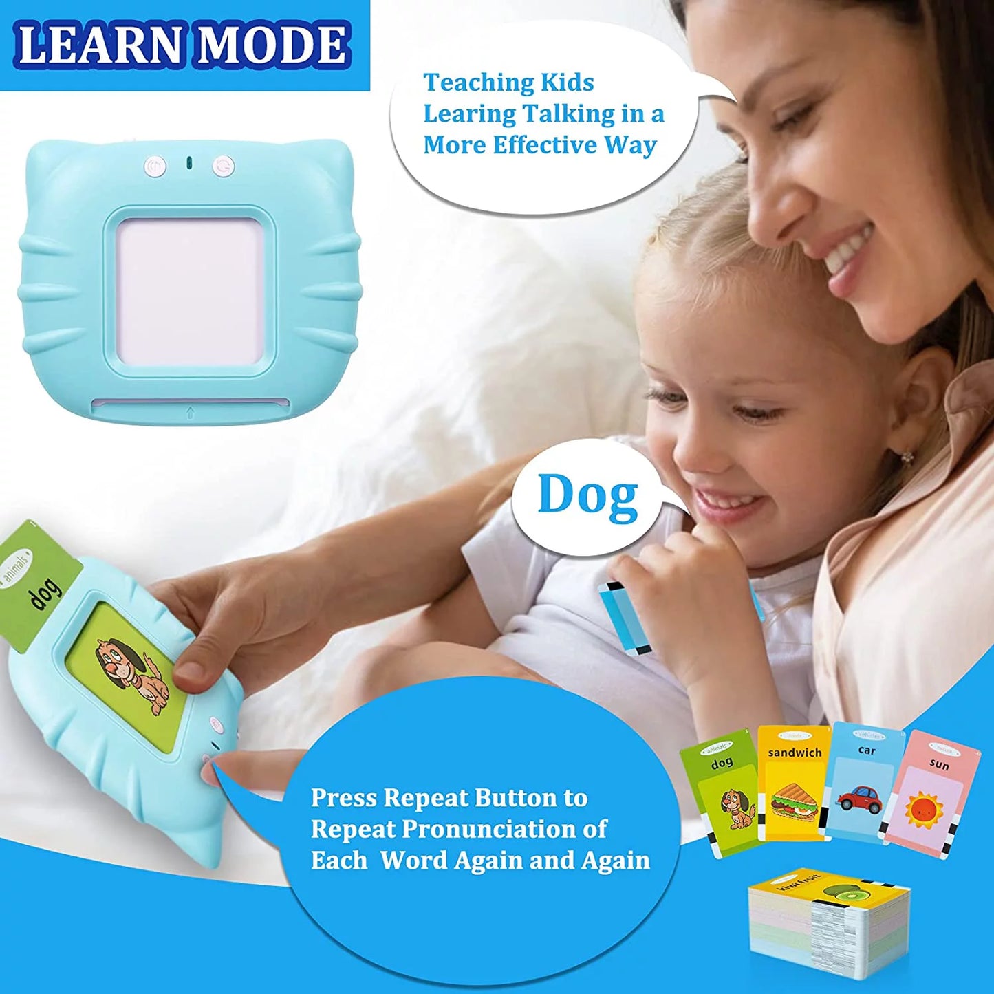 Kidsjoy Talking Flash Cards Learning Toys for 1-6 Years Old Boys Girls, Educational Toddlers Toys for Kids,Speech Therapy Toys Autism Toys Christmas Birthday Gifts for Toddler Boys Girls (Blue)