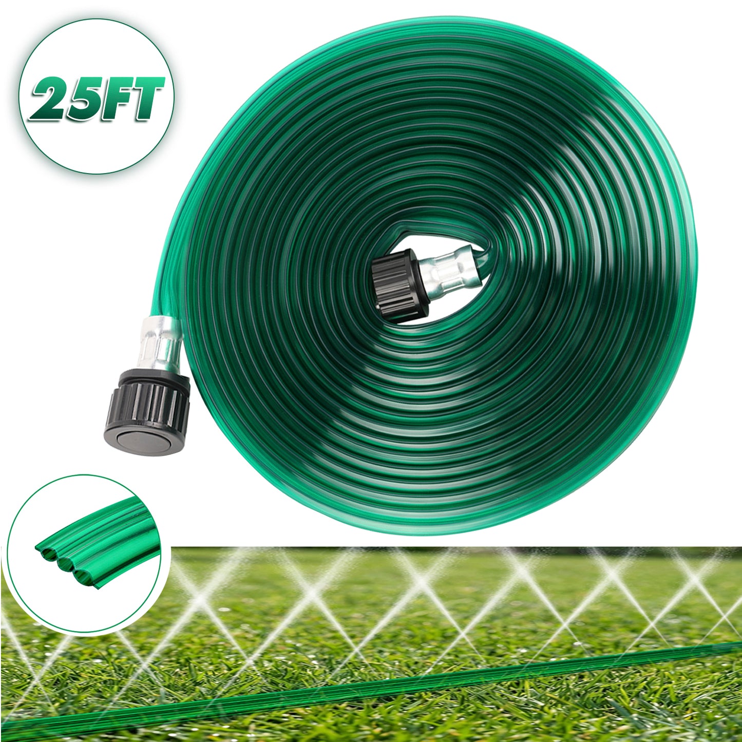 Henotian Soaker Hose 25ft Garden Irrigation Hose, Heavy Duty 3-Row Drip Hose with Even Water Distribution, Water Saving Lawn and Garden Watering System