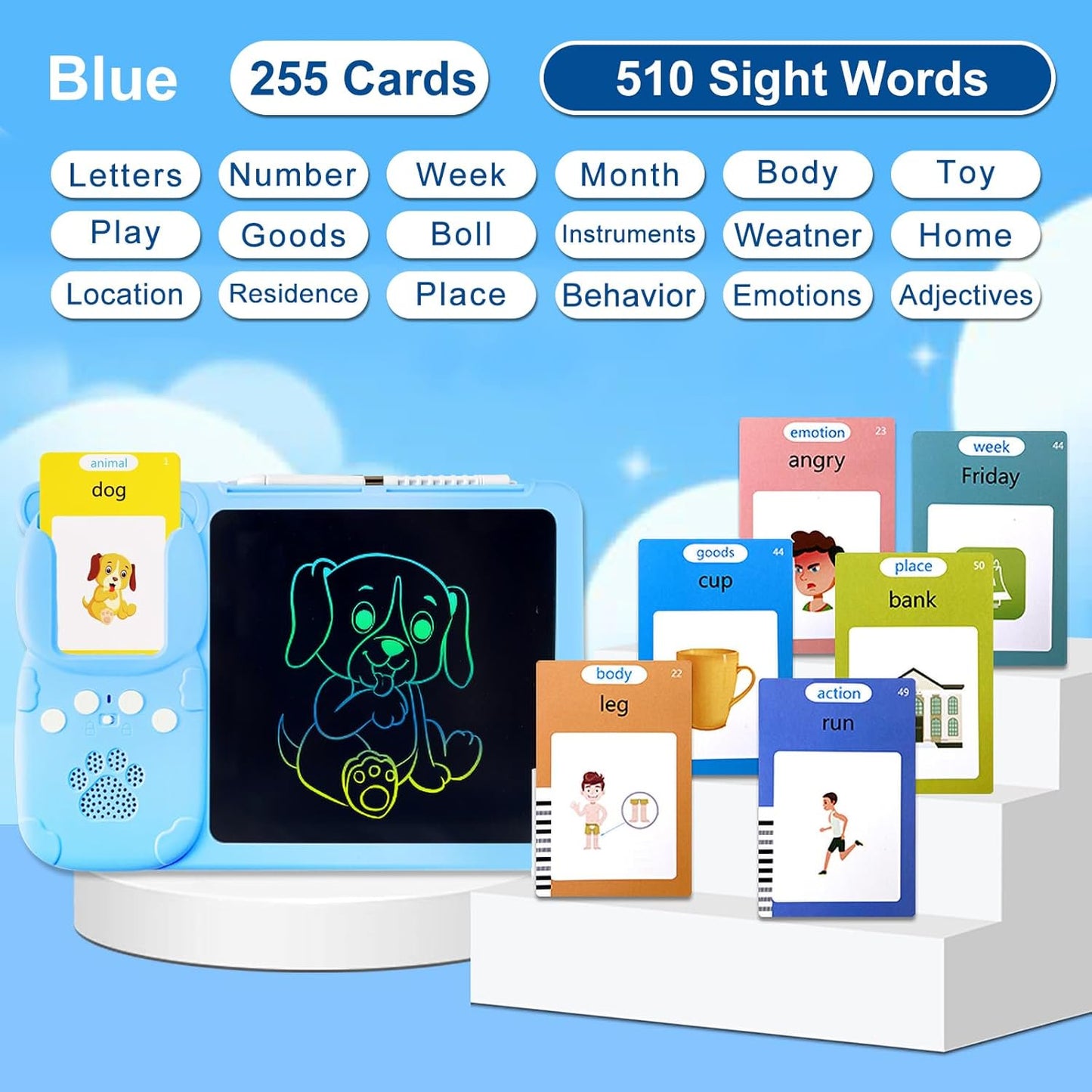 510 Words Talking Flash Cards Learning Toys for Boys Girls, 2-in-1 Talking Flash Cards with LCD Writing Tablet, Educational Toy , Autism Sensory Toys Speech Therapy Toys