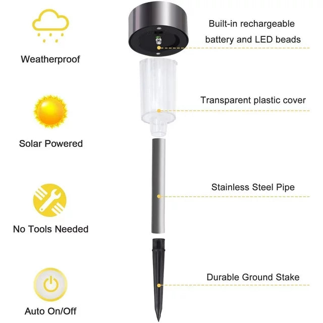 12 Pack Solar Garden Lights, Outdoor Waterproof Solar Pathway Lights, Stainless Steel LED Landscape Lighting for Walkway Patio Yard Lawn Driveway (Warm White)