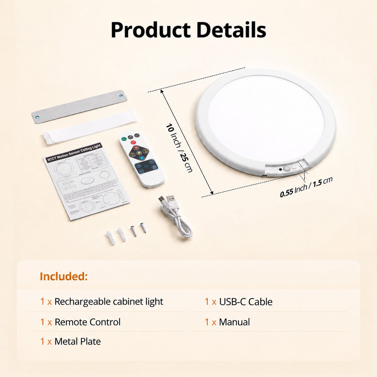 Henotian 10 inch Rechargeable Motion Sensor LED Ceiling Light, 10000mAh Battery Operated, Remote Control, Magnetic Mount for Closet, Pantry, Hallway