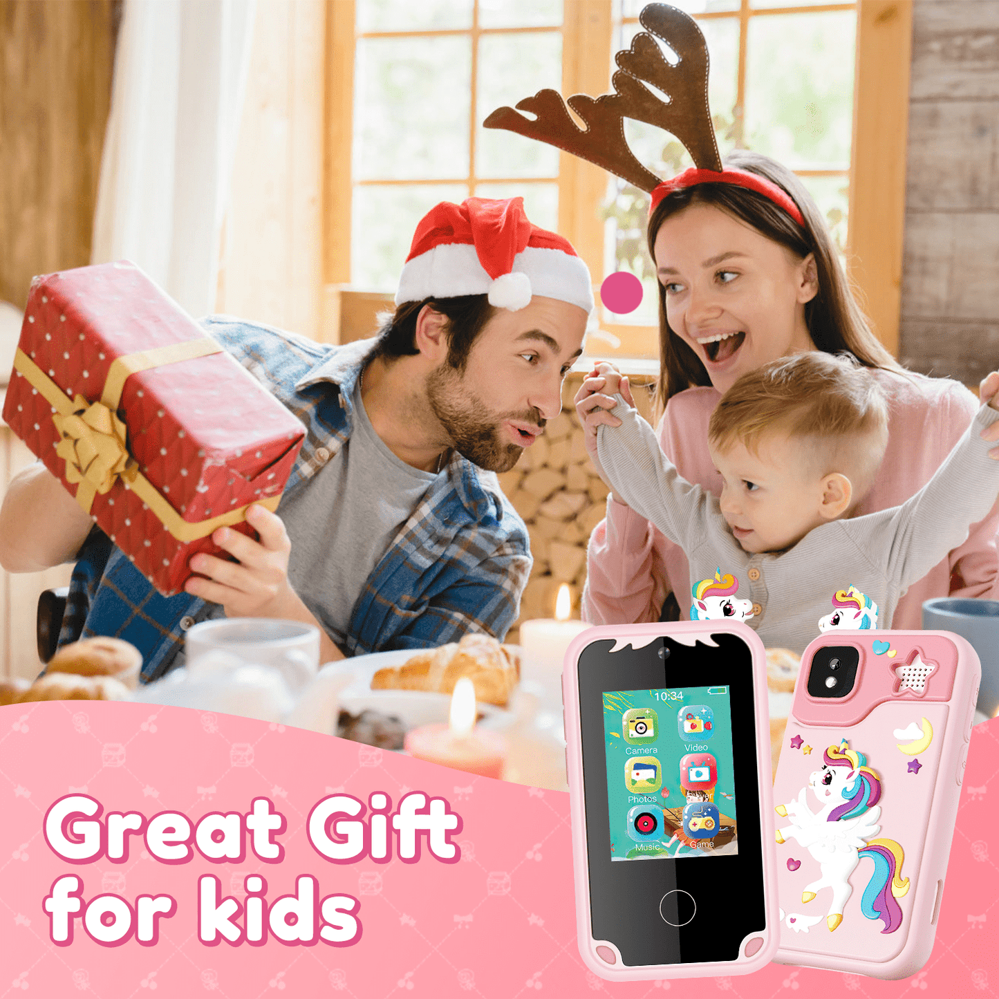 Kids Smart Phone for Girls, Christmas Birthday Gifts for Girls Age 3-10 Kids Toys Cell Phone, 2.8" Touchscreen Toddler Learning Play Toy Phone with Dual Camera, Game, Music Player, 32GB Card