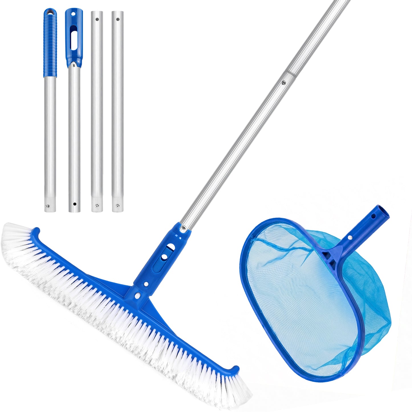 3-Piece Pool Maintenance Kit – Hand Skimmer Net, 59” Aluminum Pole & 18” Pool Brush, Above Ground Inground Pool Cleaning Tools for Spa Pond Home