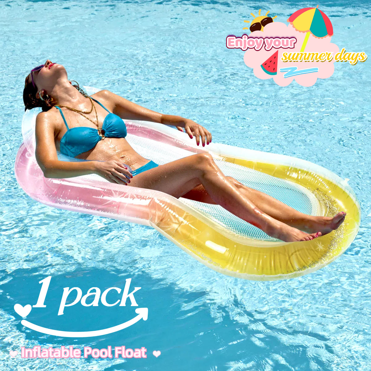 Inflatable Pool Floats Raft, Floating Pool Lounger, Water Hammock Lounge with Headrest, Inflatable Pool Floaties Contour Lounger, Swimming Pool Chair Bed with Mesh, Beach Toy for Adults (Orange)