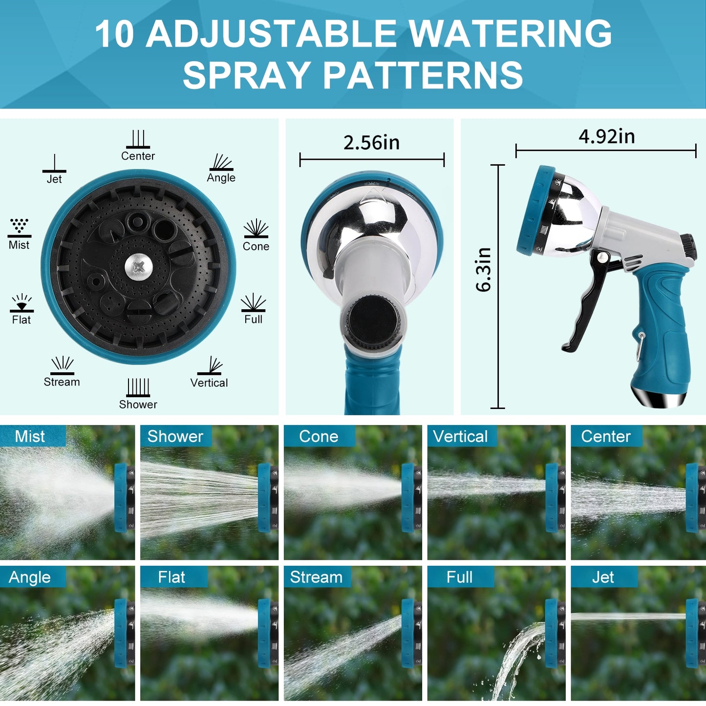 Teblint 2pcs Heavy-Duty Garden Hose Nozzles, Water Hose Nozzle Sprayer for Lawn & Garden, 10-Pattern Watering Nozzle for Watering Plants, Cleaning Cars, Showering Pets