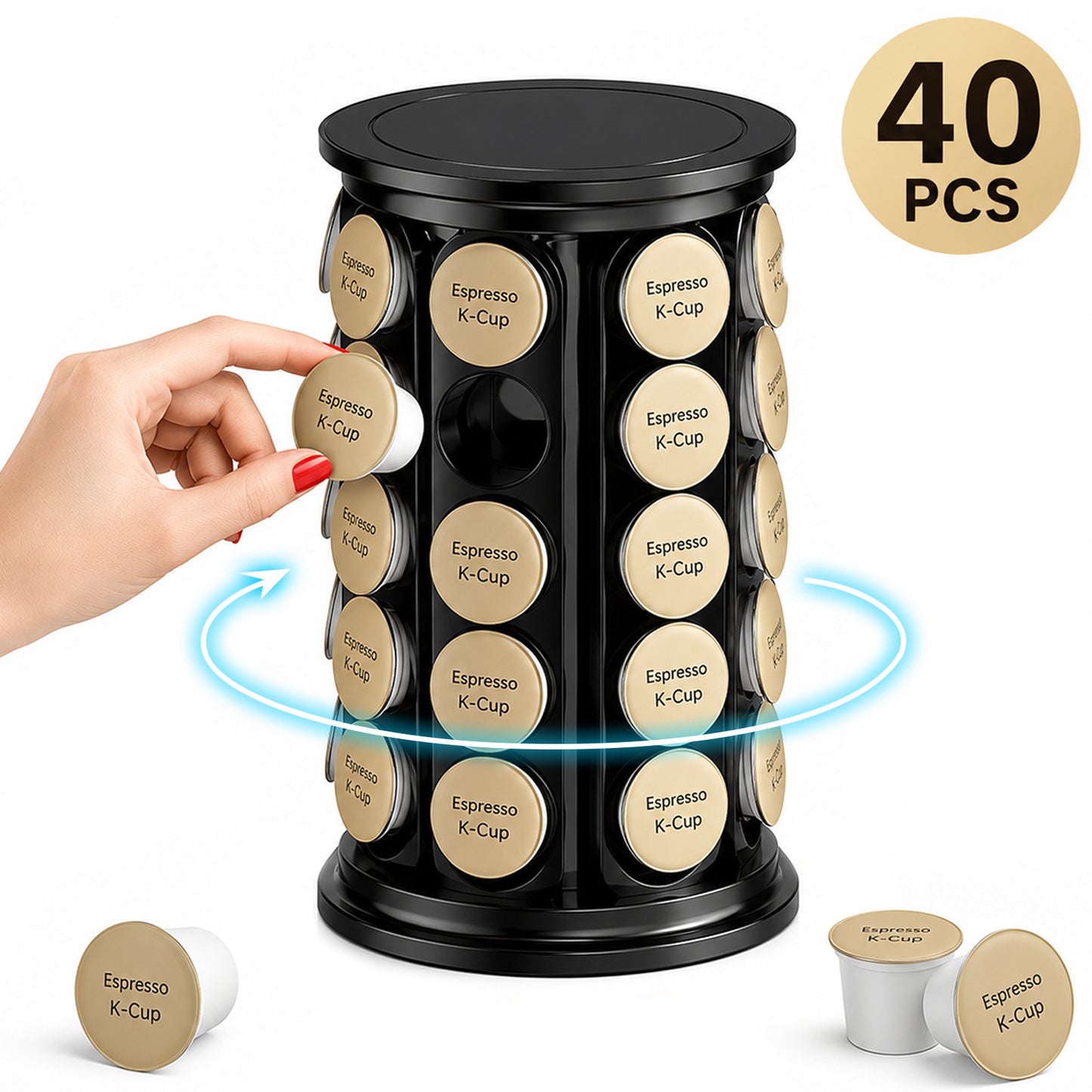 K Cup Holder – Compatible with K-Cups, Coffee Pod Carousel, 40 K Cup Holder, Spins 360-Degrees, Home or Office Kitchen Counter Organizer, Black