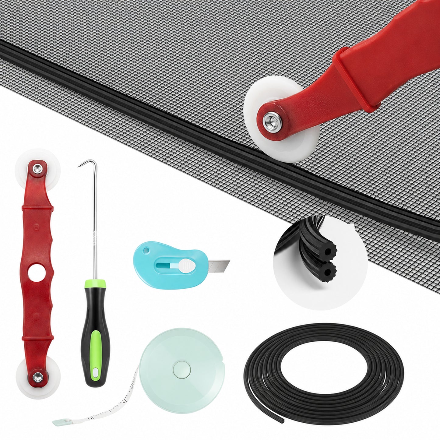 Window Screen Replacement Kit, 48in x 177in Window Screen with Rolling Tool/Hook/Ruler/Cutter/Spline, for Windows Doors Patio and Porch Replacement