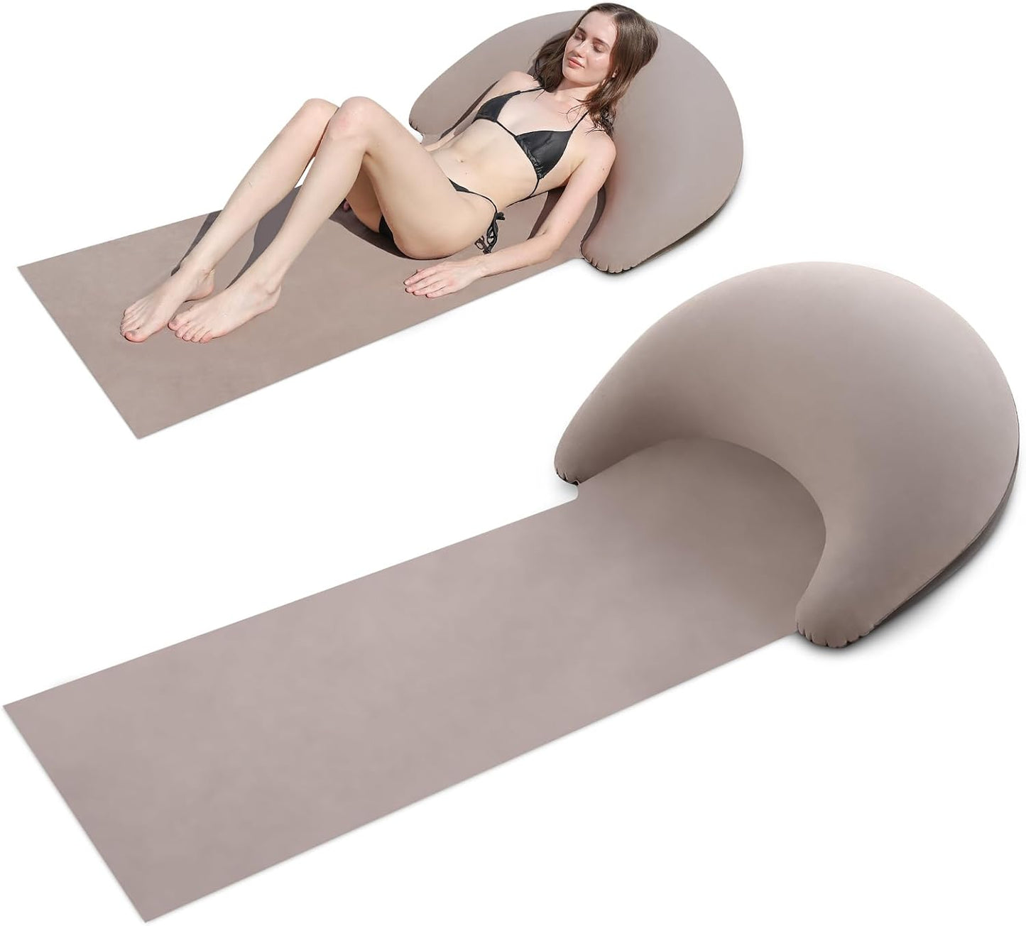 Teblint Inflatable Beach Mat with Pillow, Portable Beach Lounger Sandproof Waterproof, Foldable Camping Cushion Lightweight Foldable for Sunbathing Camping Travel 63"x27.6" (Grey)