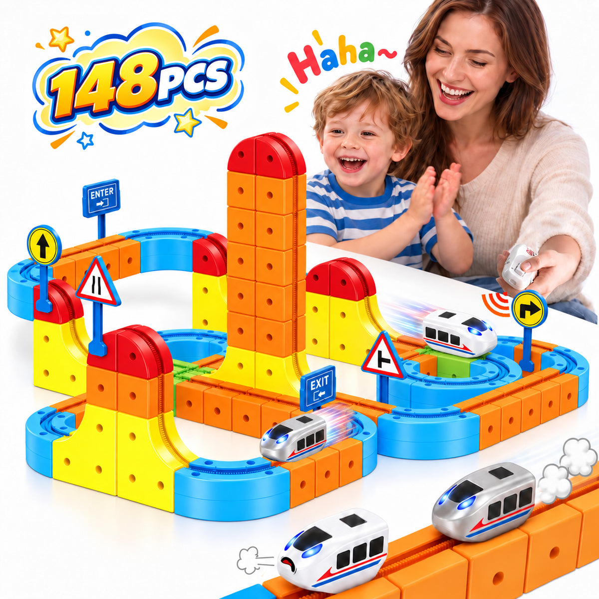 Electric Train Set, 148Pcs Race Track Anti-Gravity 3D Train Track with Dual Motorized Cars & Remote Control, STEM Learning Building Toy Gift for Ages 3-8 Boys & Girls Birthday Christmas