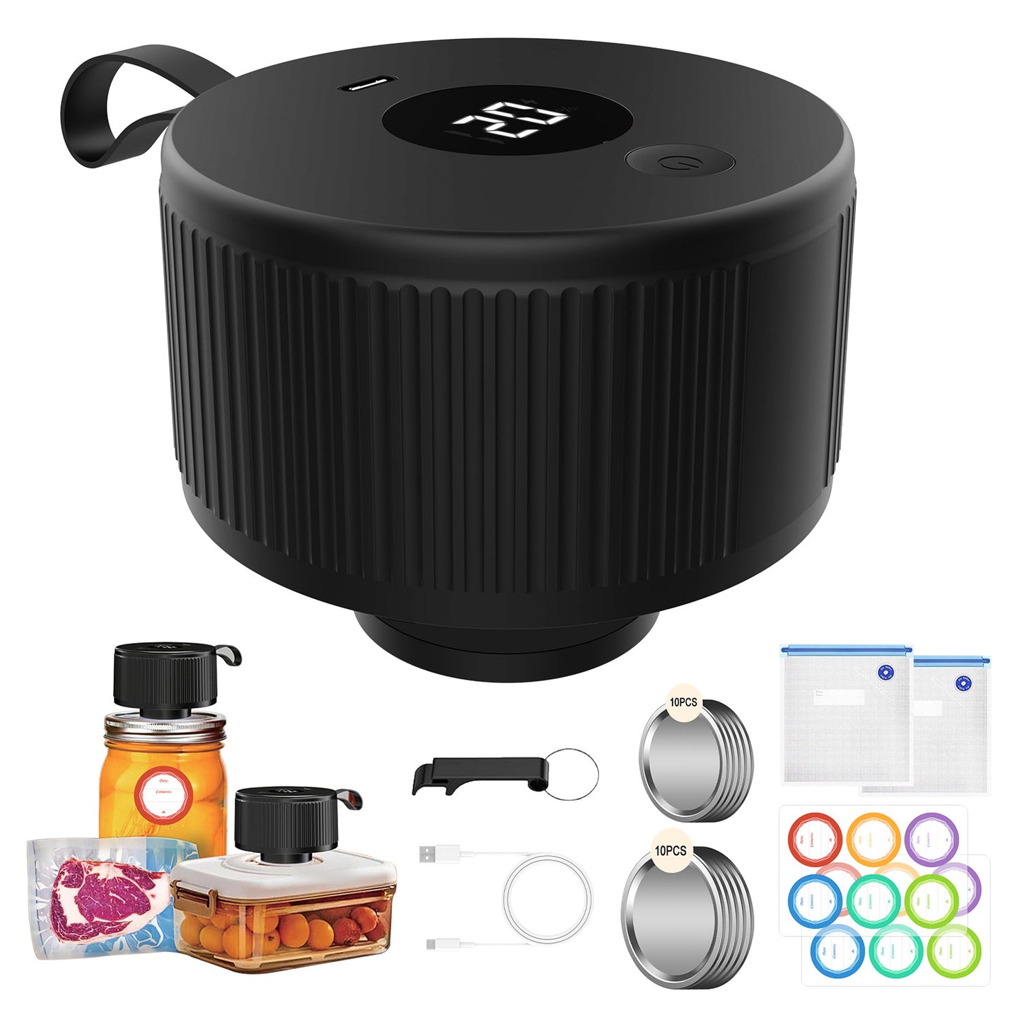 Henotian Mason Jar Vacuum Sealer Kit, Electric Sealer for Wide, Regular Mouth Mason Jars, Portable Vacuum Sealer for Jars,Includes 20 Lids
