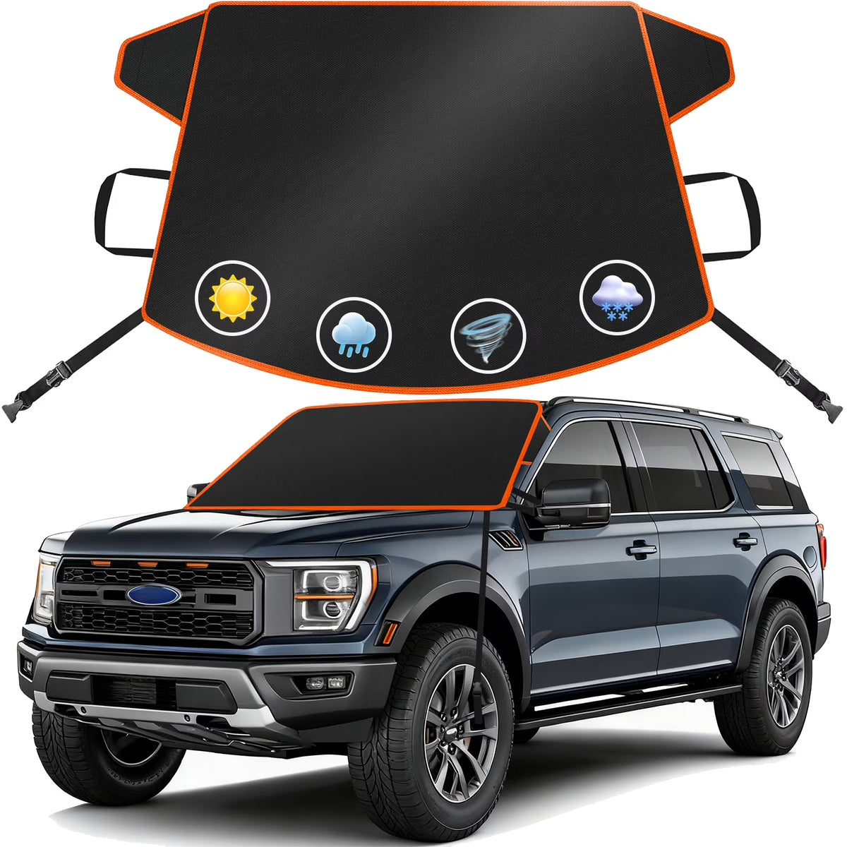 Henotian Car Cover Waterproof,600D Heavy Duty Car Window Shade for UV Protection, Sun Blocker for Windshield, Ideal for Cars, SUVs, Trucks & Vans