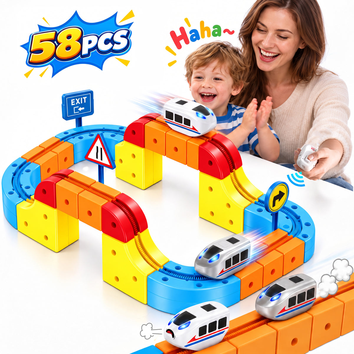 Electric Train Set, 58Pcs Race Track Anti-Gravity 3D Train Track with Dual Motorized Cars & Remote Control, STEM Learning Building Toy Gift for Boys & Girls Ages 3-8 Birthday Christmas