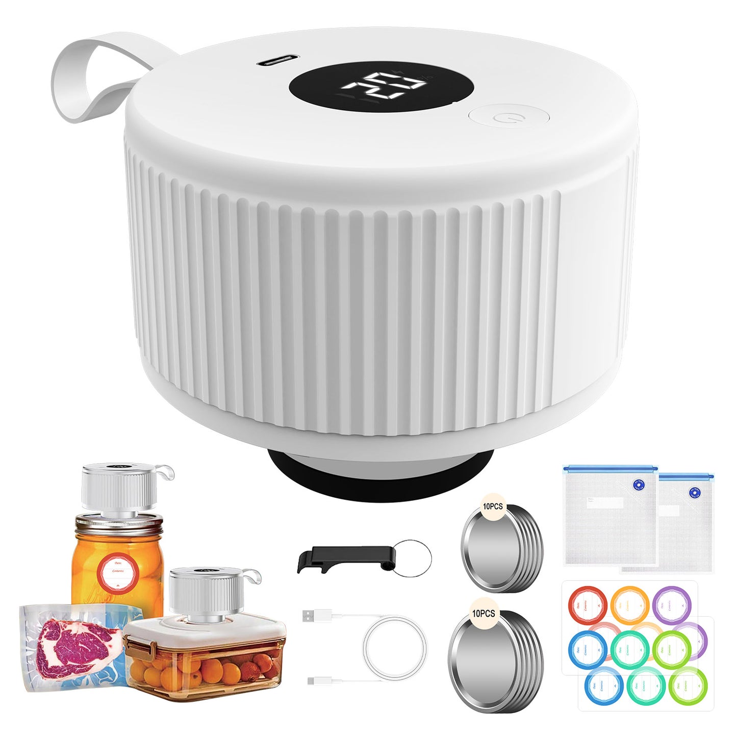 Henotian Mason Jar Vacuum Sealer Kit, Electric Sealer for Wide, Regular Mouth Mason Jars, Portable Vacuum Sealer for Jars,Includes 20 Lids
