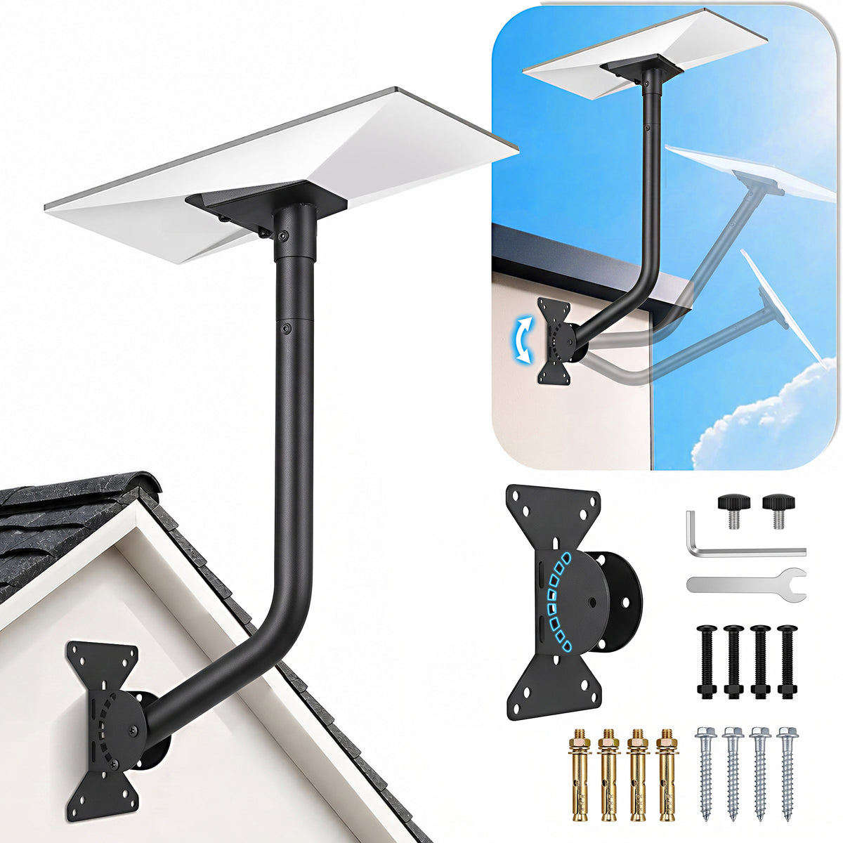 Starlink Mount for Standard 4/4X/Gen 3, Adjustable Wall /Roof Mounting Kit with Pipe Adapter, Carbon Steel Rustproof for Starlink Standard 4/4X/V3 Dish