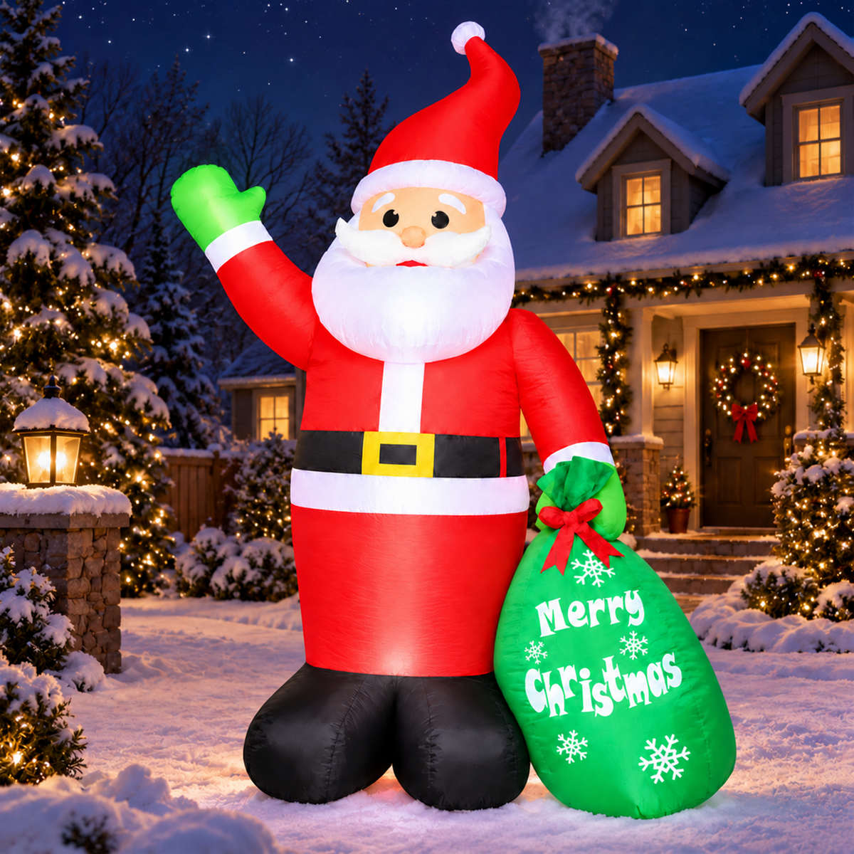 Teblint 8 FT Christmas Inflatable Santa Claus Outdoor Decoration for Yard, Blow up Santa Decor with Big Gift Bag, Built-in LED Lights for Garden Patio Lawn Home Indoor Winter Holiday Party
