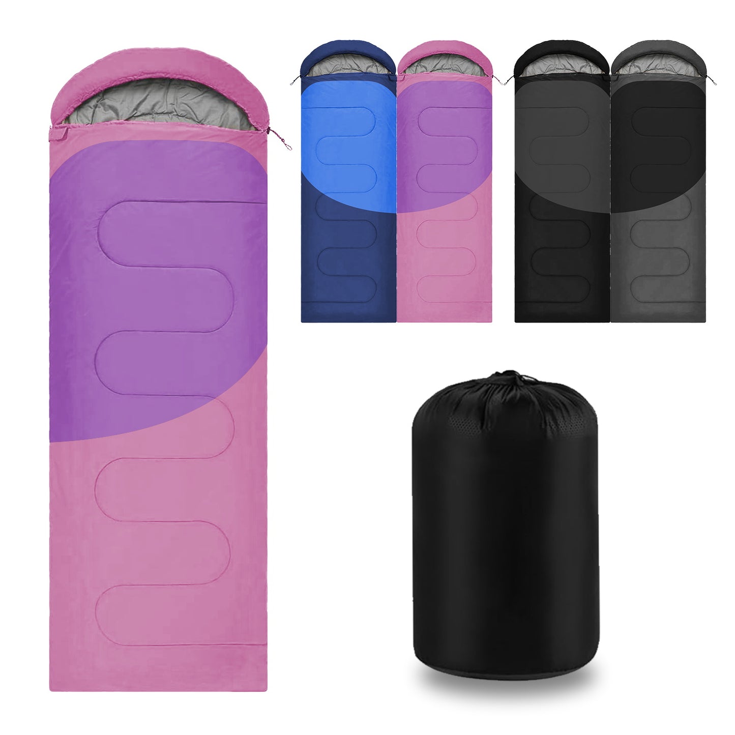Teblint Camping Sleeping Bag for Adults Kids, Cold Weather Warm Sleeping Bag with Compression Bag for 3 Seasons, Compact Camping Essentials Gear Accessories Hiking Sleep Must Haves-Pink