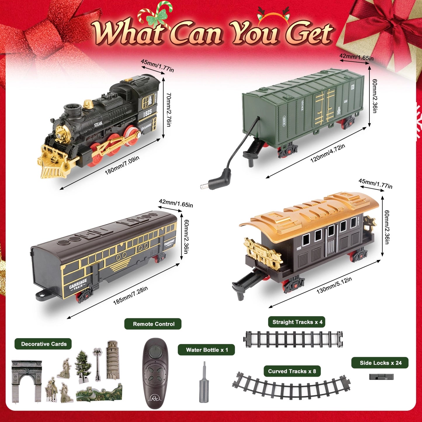 Teblint Train Set Toy with Remote Control, Electric Toy Train with Smoke, Lights & Sound, Rechargeable Steam Locomotive Engine Train Toy for 3 4 5 6 7 8+ Years Old Kids, Christmas Birthday Gift