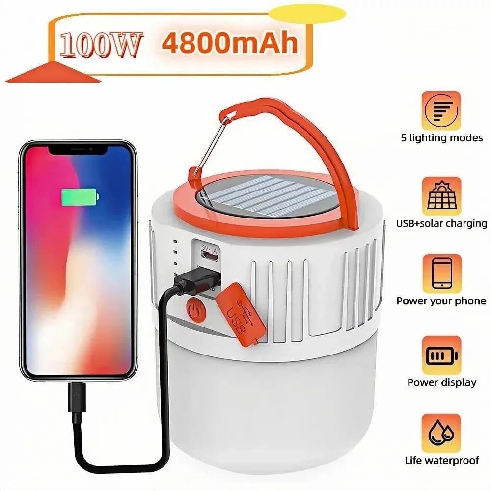 Teblint LED Camping Lantern Rechargeable, LED Tent Light, 5 Light Modes 4800mAh Power Bank, Solar Camp Lantern for Equipment Charging, Life Saving, Camping, Hiking, Fishing, Shelters