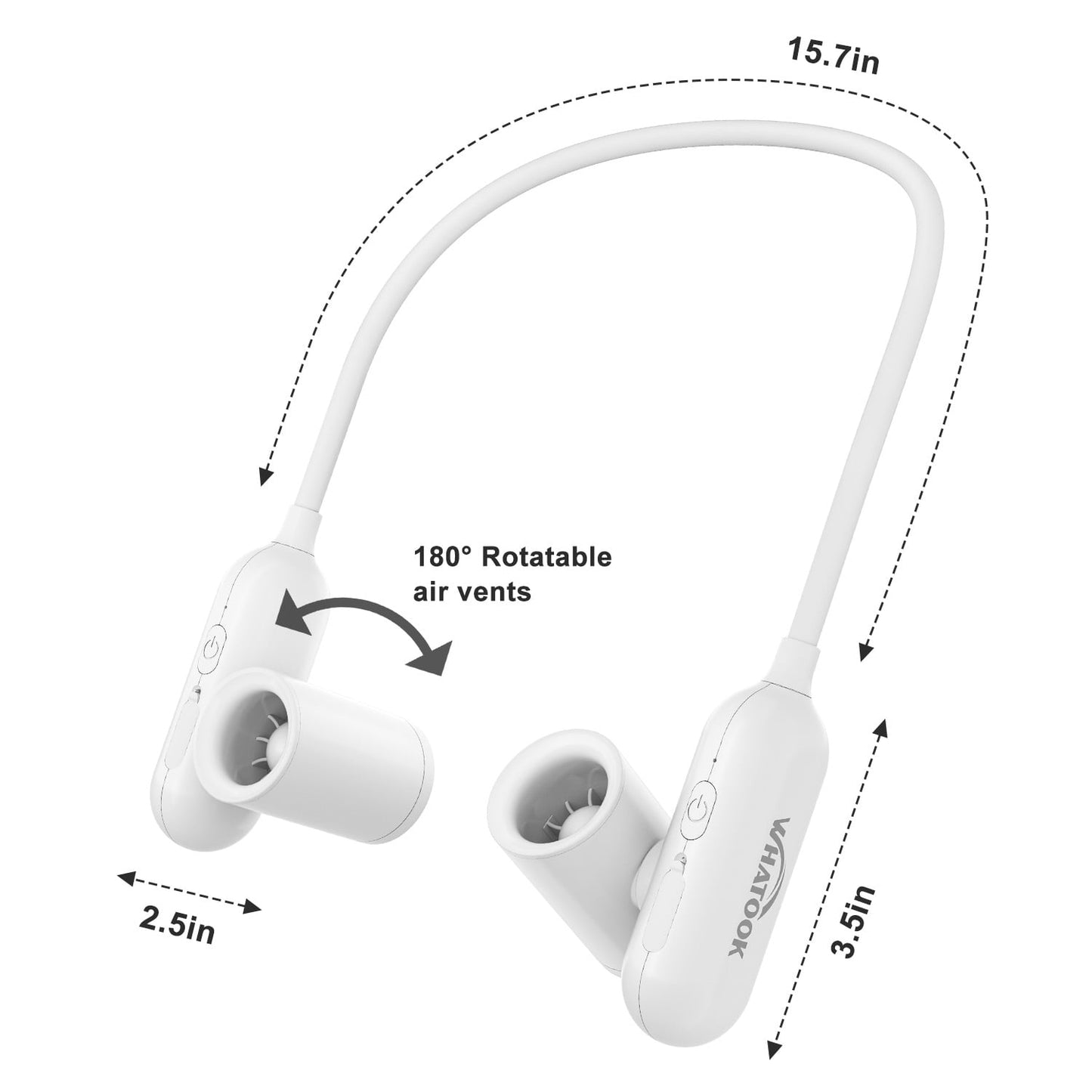 SPORTS JOY Portable Neck Fan, 4000mAh Hands-Free Personal Fan, Any Bend and 180° Twin-Turbo Rotation, 3 Speed Wearable Bladeless Fan for Sport, Student, Traveling (White)