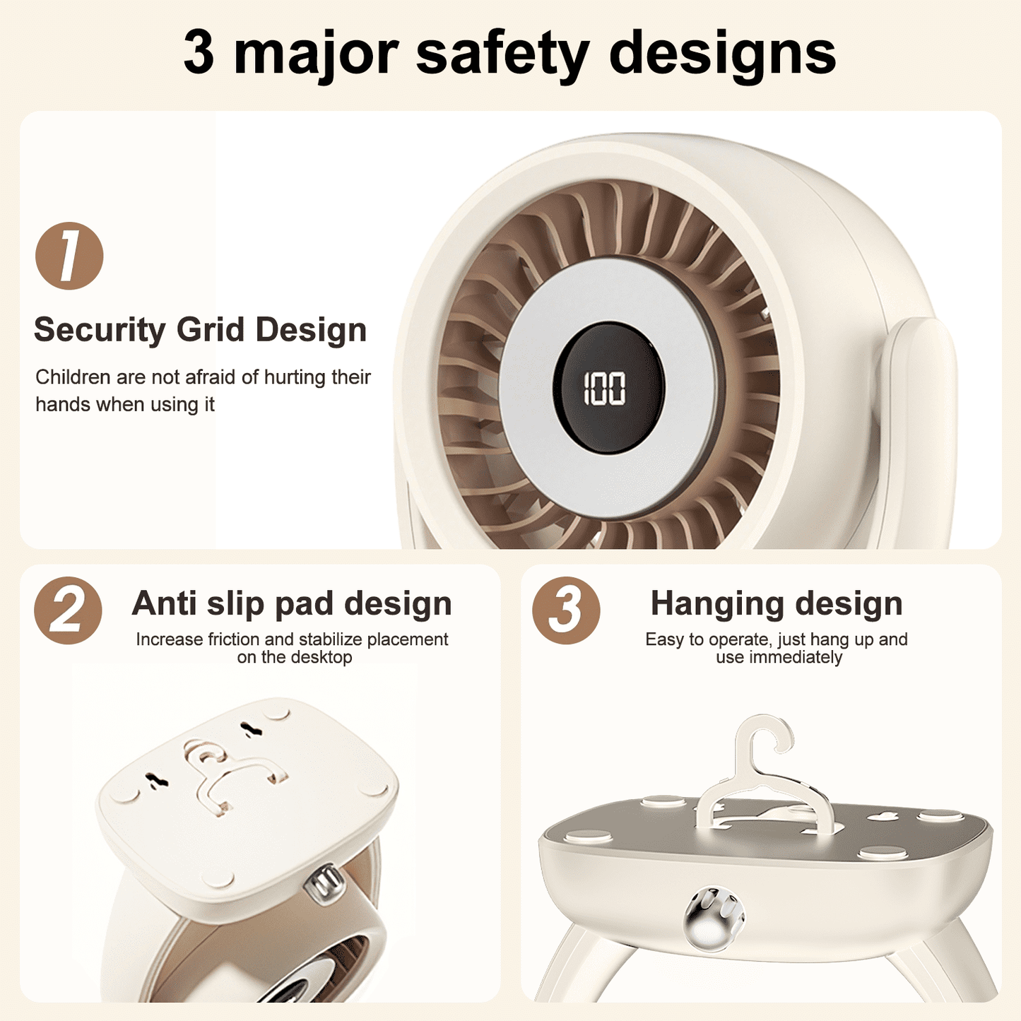 SPORTS JOY 8000mAh Desk Fan, 135-Degree Tilt Head, Portable USB Rechargeable Fan, 100 Speed Adjustable Table Fan for Desktop, Home, Travel (off-white)