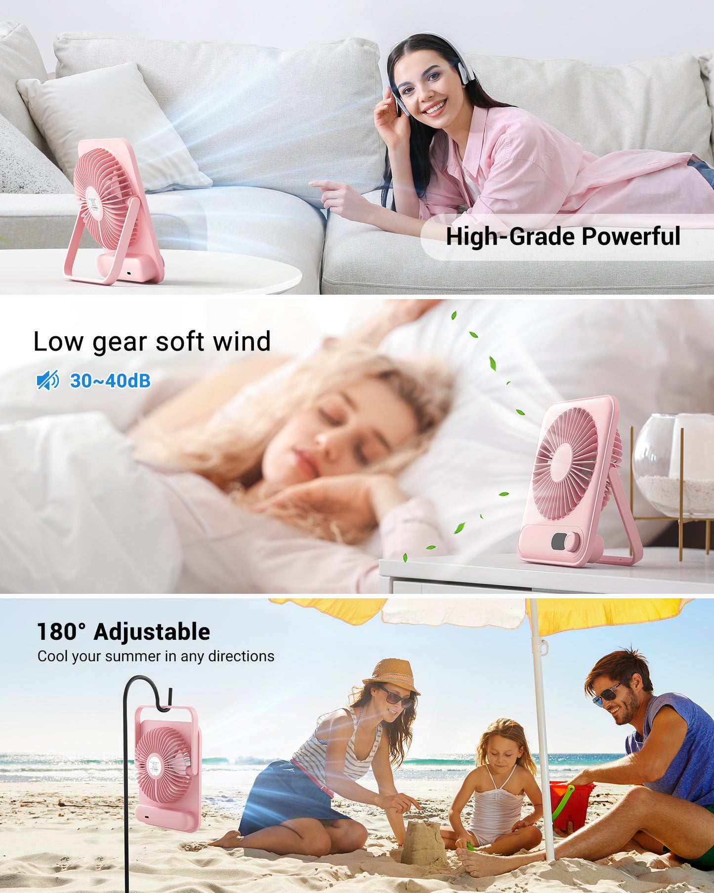 Desk Fan Battery Operated, Portable USB Rechargeable Fan, 2000mAh 180° Tilt Folding Personal Fan With Power Display, 100 Speeds Ultra Quiet Table Fan for Desktop, Home, Travel