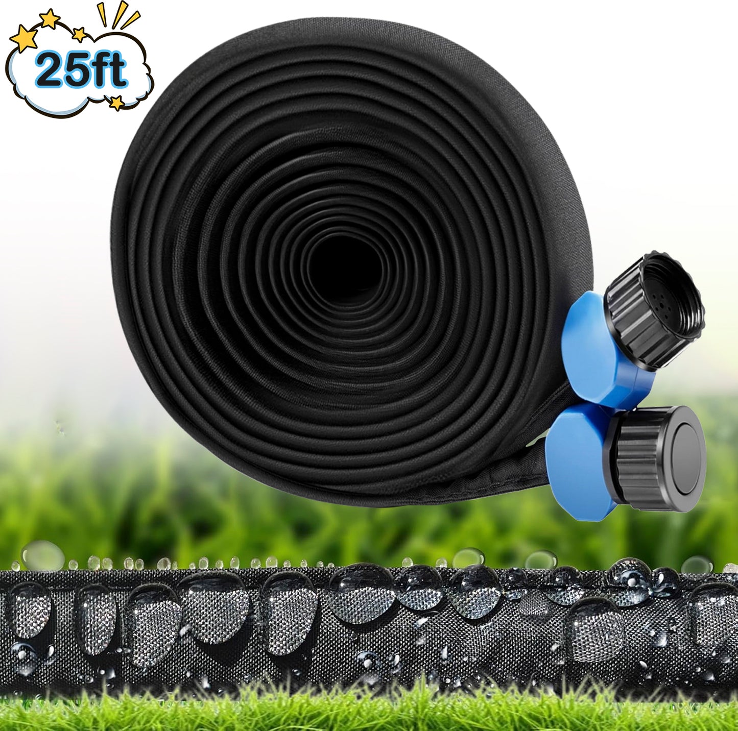 Hoofun Flat Soaker Hose 25ft,Heavy Duty Kink-Free Double Layer, Linkable Drip Irrigation System for Garden Beds,Vegetable Gardens ,Saves 80% Water, Leakproof Design, Easy Installation Black