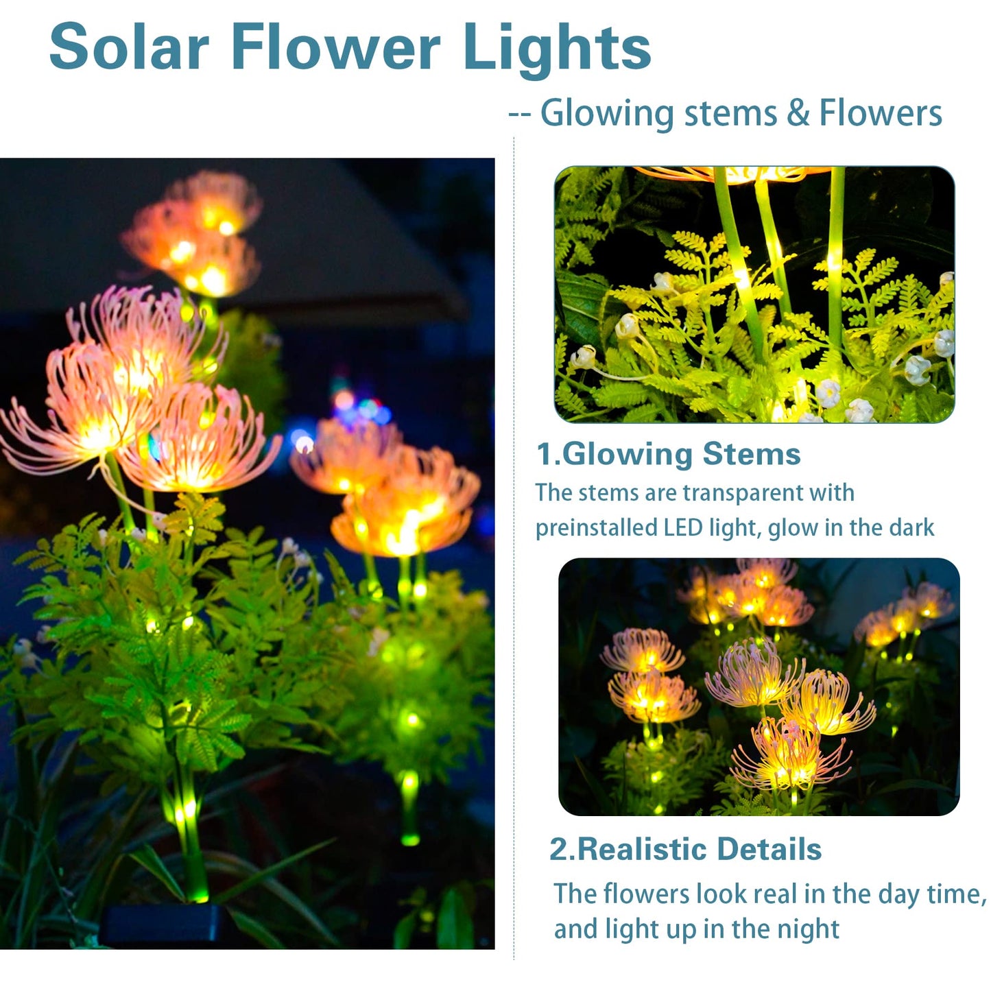 PUCACHI Solar Garden LED Lights with Luminous Flowers and Stems, Upgraded Solar Panel for Garden Decoration, Yard Decoration and Gift for Mother (2 Pack)
