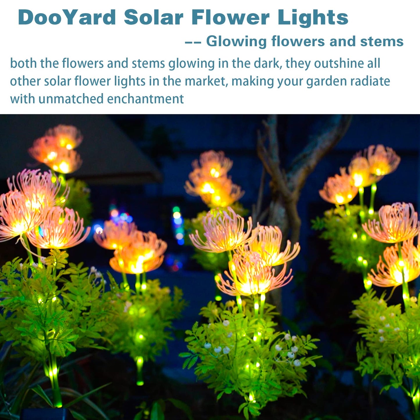 PUCACHI Solar Garden LED Lights with Luminous Flowers and Stems, Upgraded Solar Panel for Garden Decoration, Yard Decoration and Gift for Mother (2 Pack)