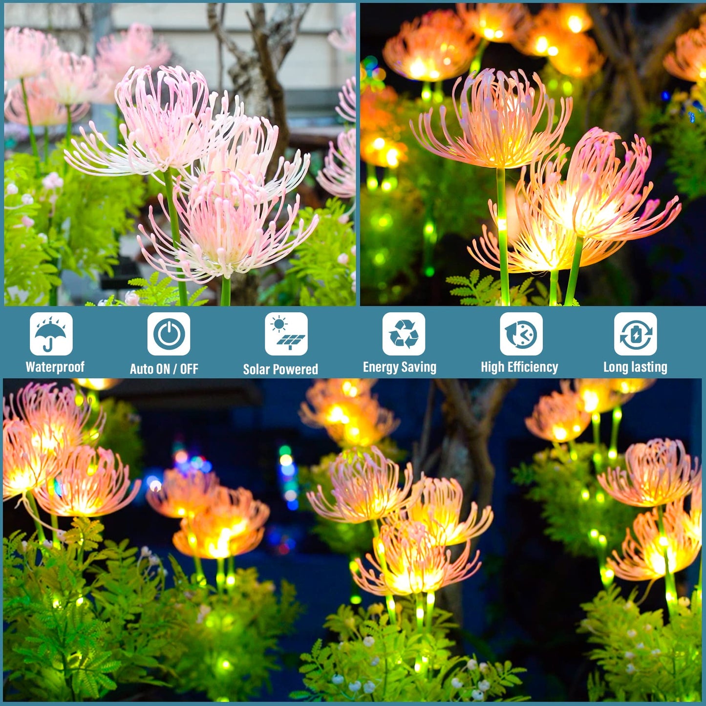 PUCACHI Solar Garden LED Lights with Luminous Flowers and Stems, Upgraded Solar Panel for Garden Decoration, Yard Decoration and Gift for Mother (2 Pack)