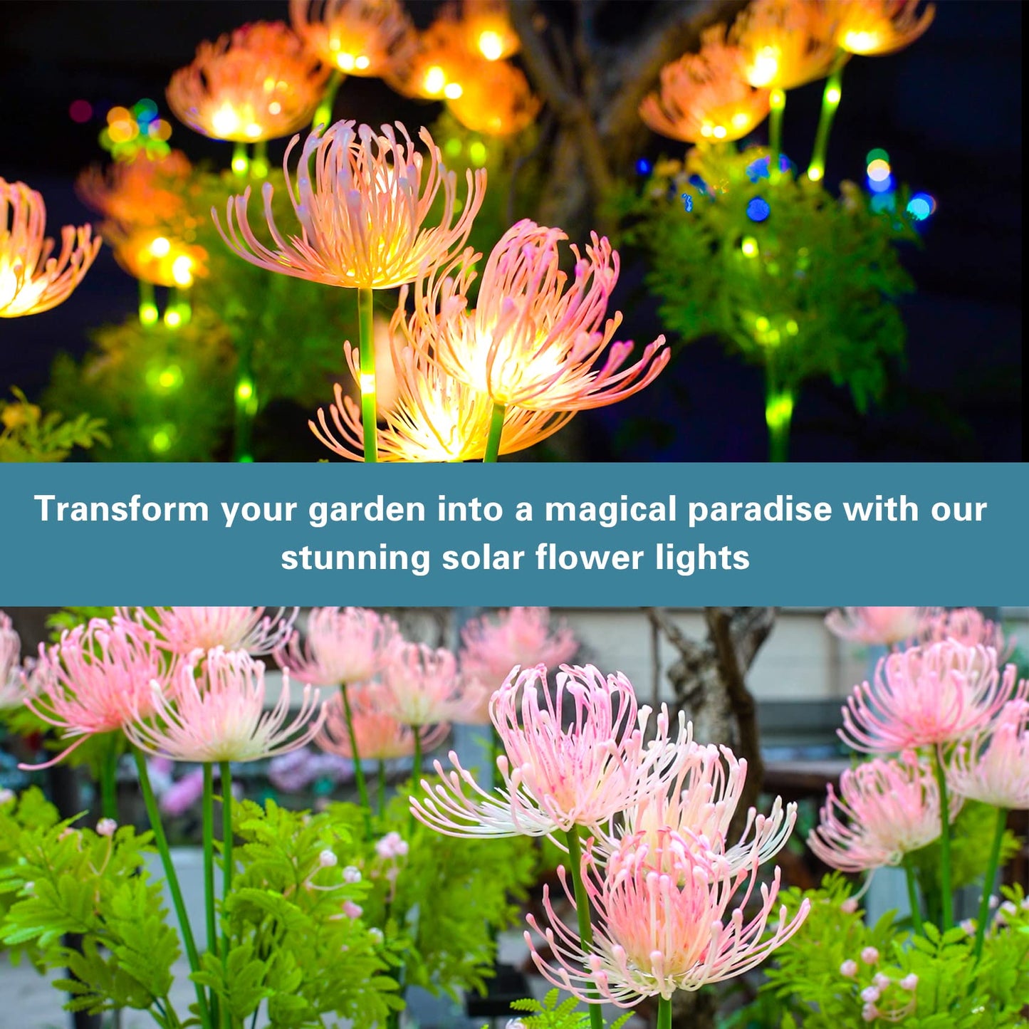 PUCACHI Solar Garden LED Lights with Luminous Flowers and Stems, Upgraded Solar Panel for Garden Decoration, Yard Decoration and Gift for Mother (2 Pack)