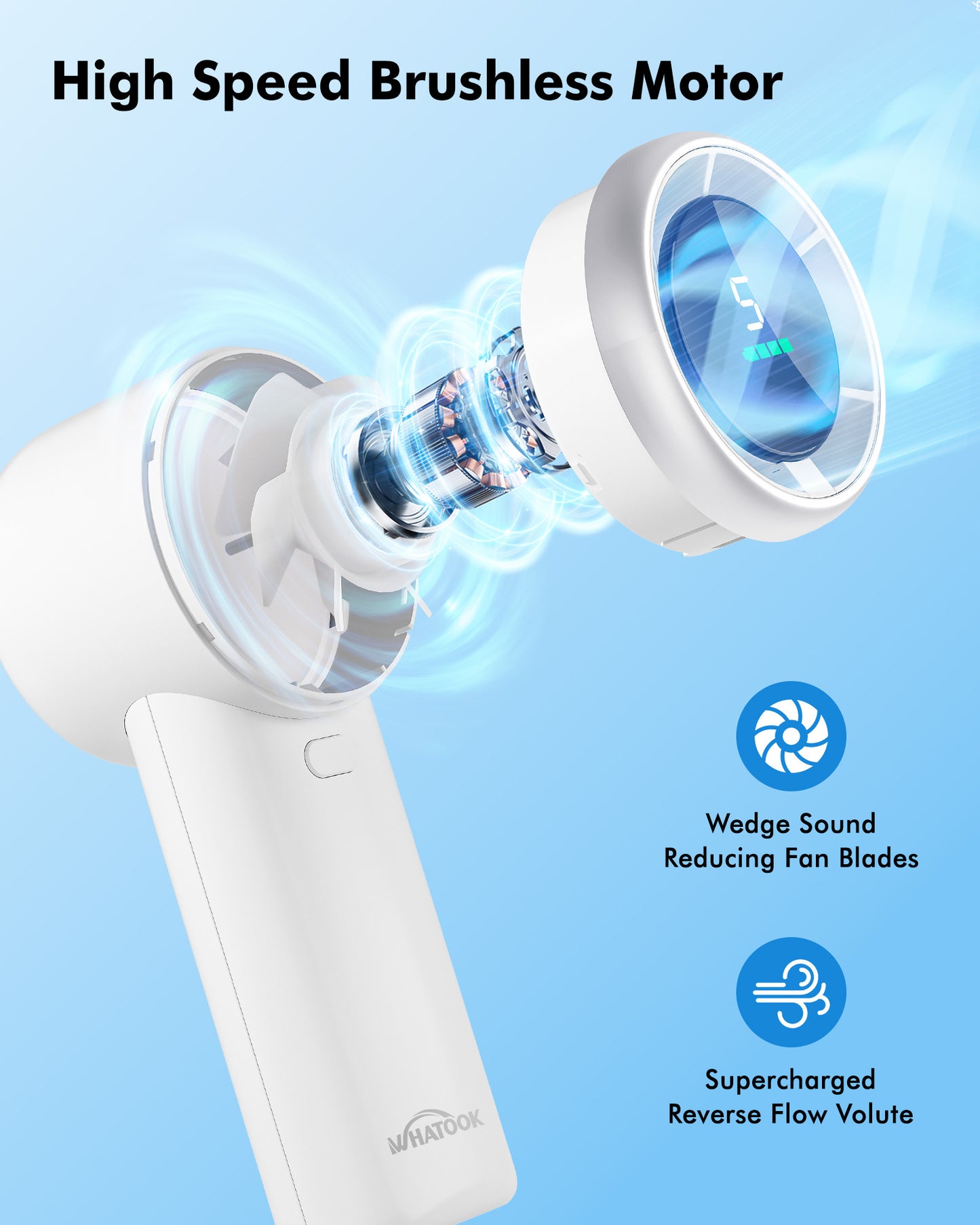 Portable Handheld Fan, Adjustable Turbo Mini Fan,Rechargeable Personal Fan,Digital Display,Gifts for Women Men Travel/Camping/Outdoor-White