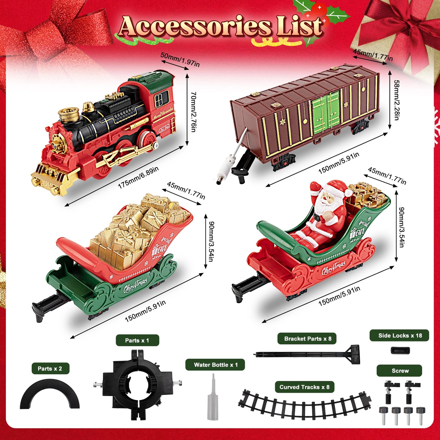 Teblint Christmas Train Set Toys, Hanging Train Toys Around & Under The Christmas Tree w/ Smoke Light & Sound, Indoor Christmas Decoration Toy Train Gifts for 3-12 Years Old Kids