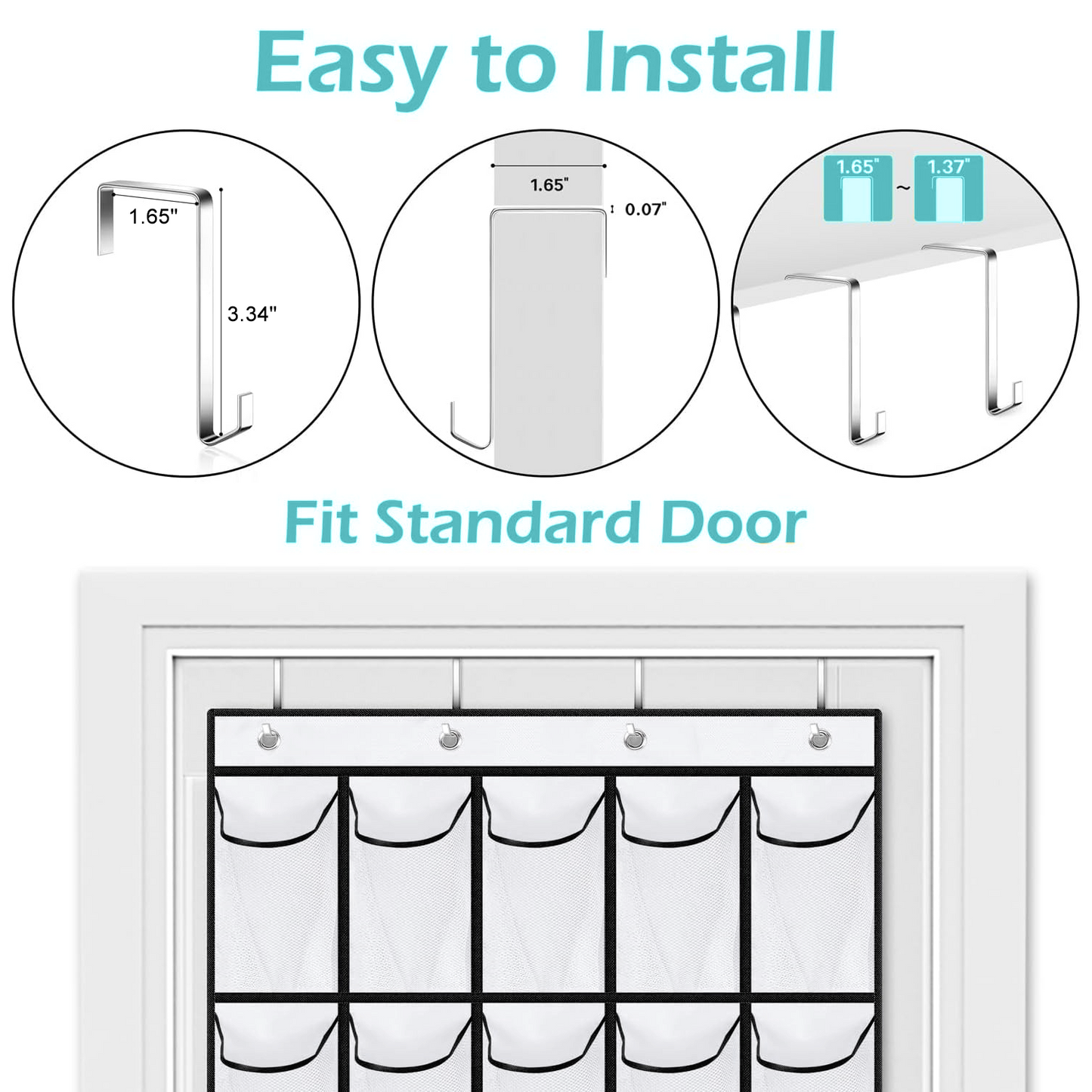 SPORTS JOY 35 Pockets Over the Door Shoe Organizer, Hanging Shoe Organizer for Door with 35 Mesh Pockets Large Capacity Shoe Hanging Storage Bag with 4 Metal Hooks (White)