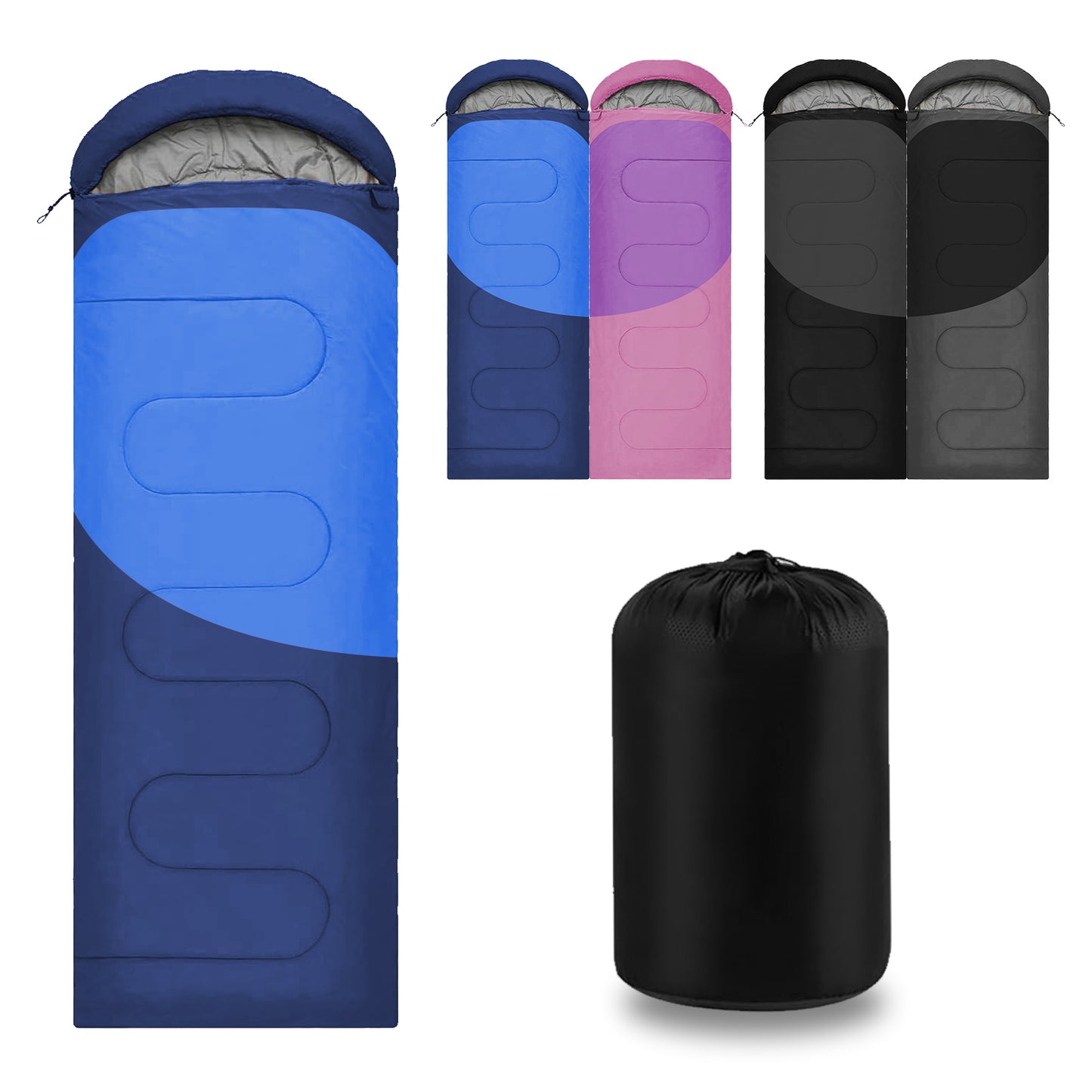 Teblint Camping Sleeping Bag for Adults Kids, Cold Weather Warm Sleeping Bag with Compression Bag for 3 Seasons, Compact Camping Essentials Gear Accessories Hiking Sleep Must Haves-Blue