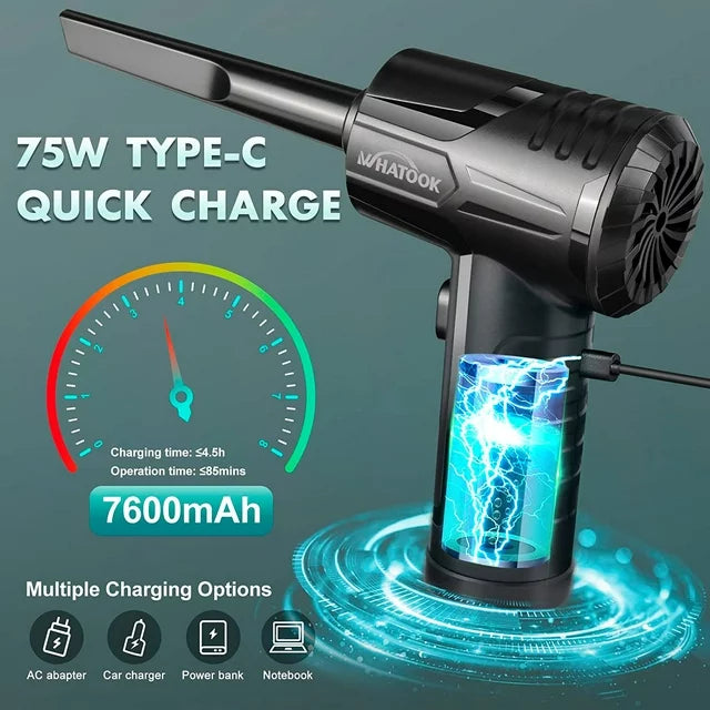 Compressed Air Duster, Cordless Air Dust Computer Cleaner, 3 Speed Air Duster for Keyboard and Computer, Electric Dust Blower with 7600 mAh, Replaces Air Cans