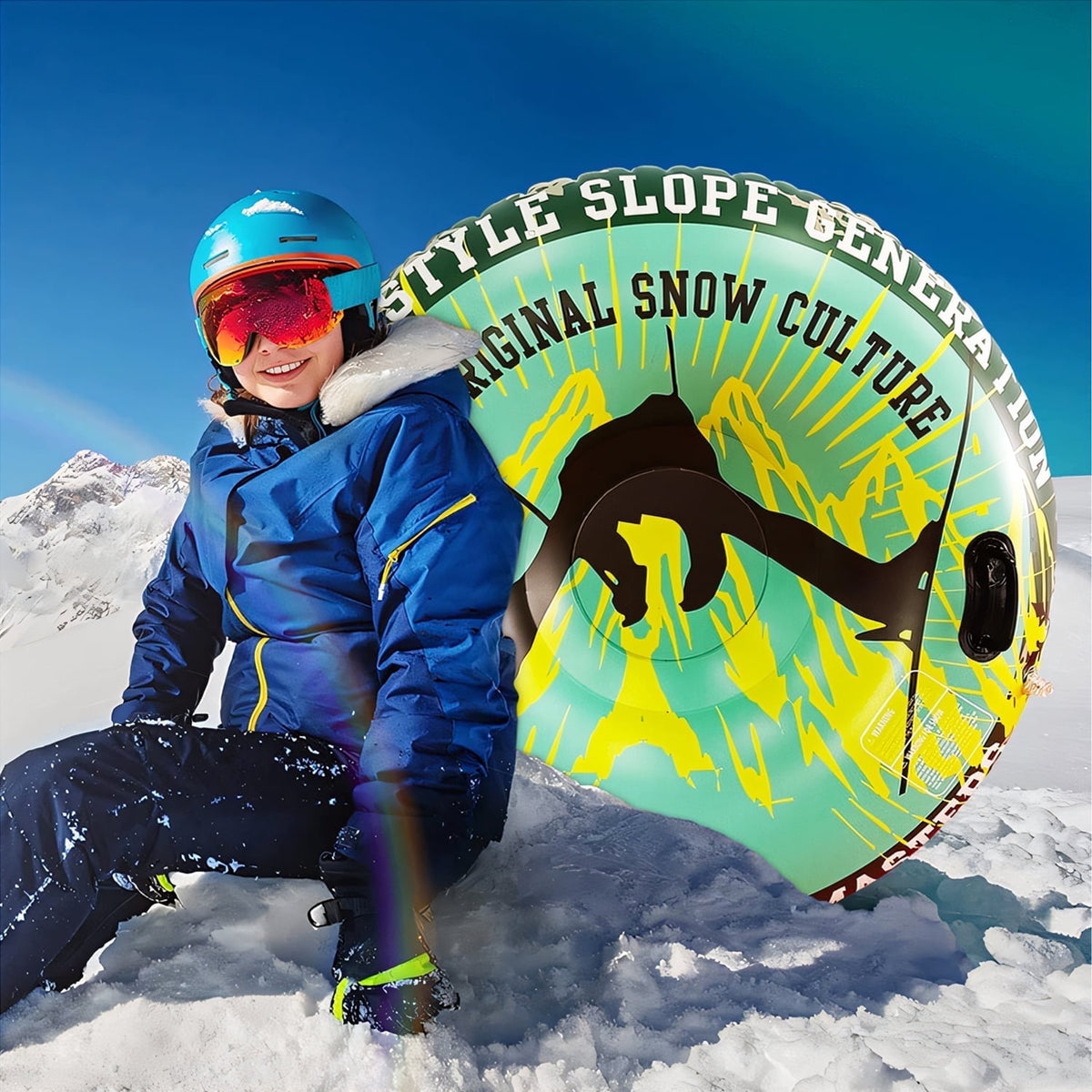 WHATOOK 43in Inflatable Snow Tube, Winter Sledding Disc with Handles for Adults, PVC Snow Sled for Skiing & Outdoor Activities, Holiday Gift