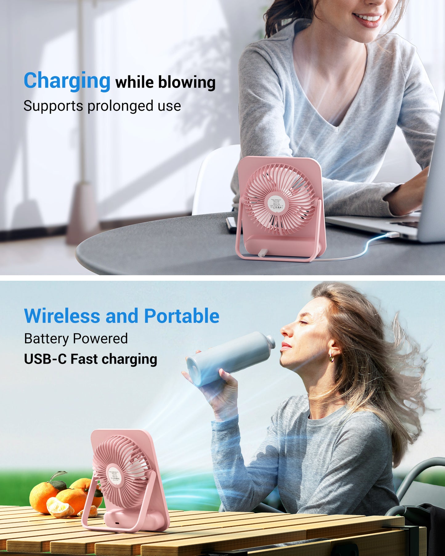 Desk Fan Battery Operated, Portable USB Rechargeable Fan, 2000mAh 180° Tilt Folding Personal Fan With Power Display, 100 Speeds Ultra Quiet Table Fan for Desktop, Home, Travel