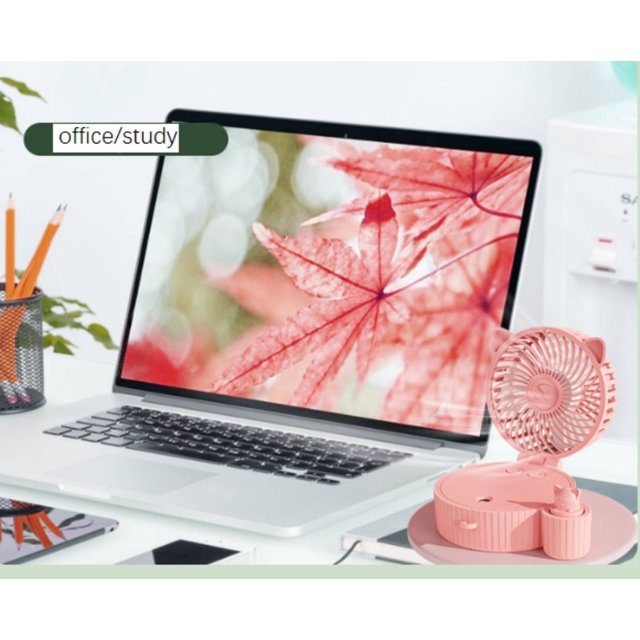 Sevenlady Portable Fan, 5in Foldable Desktop Fan, Battery Powered Personal Air Cooling Fan and Humidifier with 3 Speeds 7 Colors for Room, Office, Camping Accessory, White