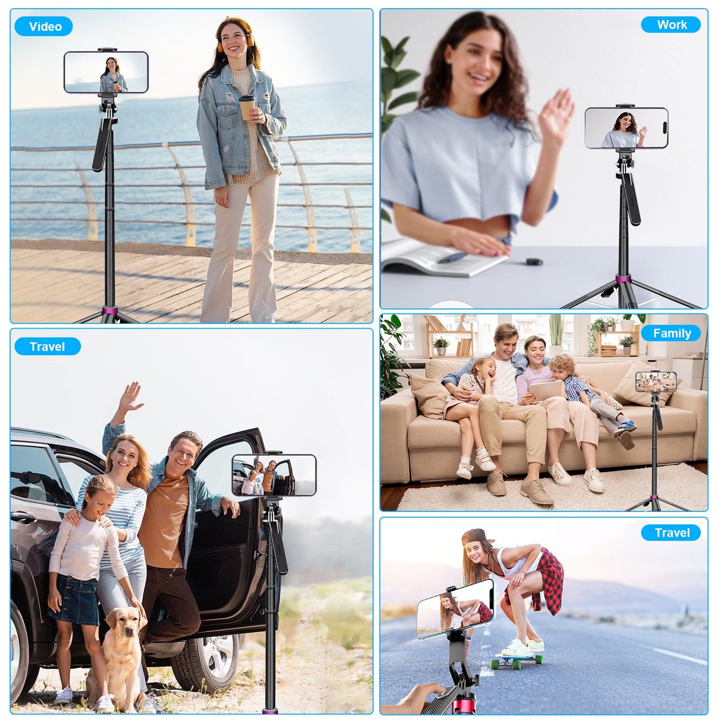 71" Phone Tripod with Bluetooth Remote – 4-Leg Stable Stand, 360° Rotation, Extendable 1.8M Aluminum Pole, Selfie Stick for iPhone & Android