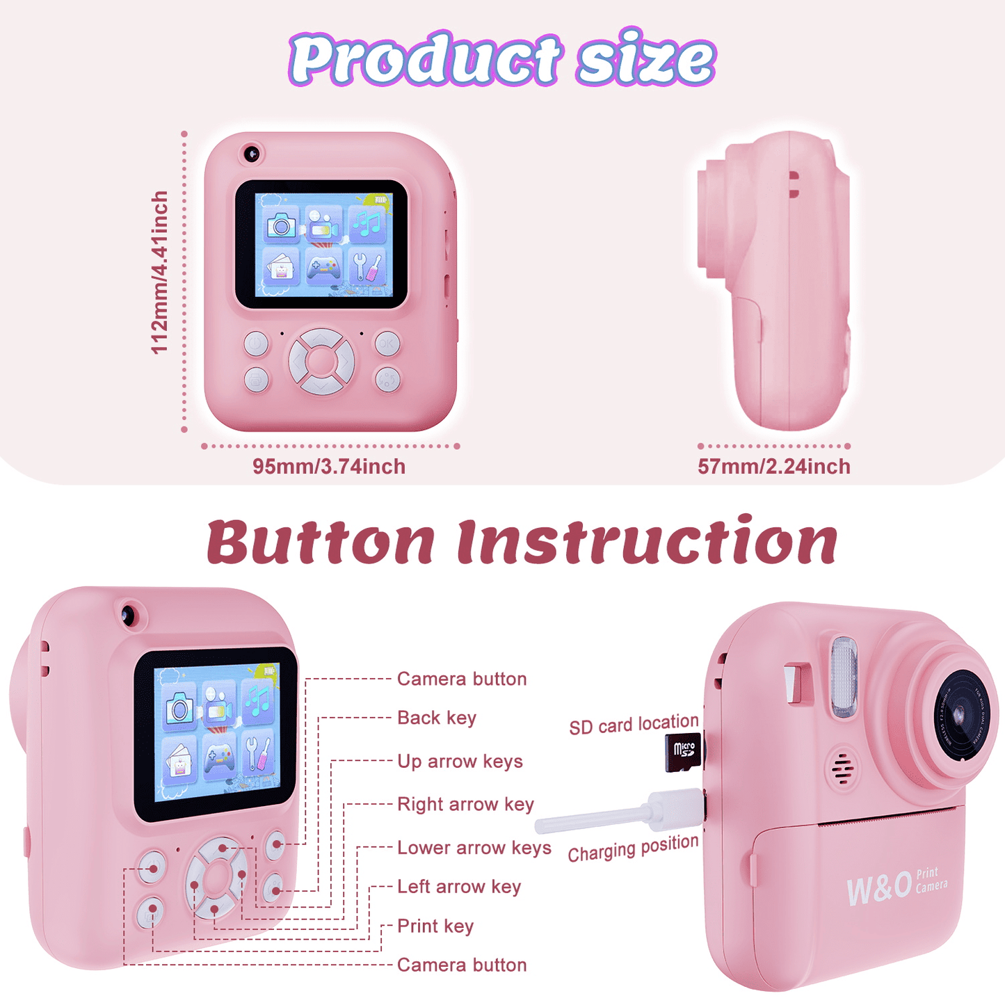 Kids Camera,Toddler Camera Instant Print Toys,1080P Children Printable Camera,Pink Selfie Camera Christmas Birthday Gifts for Girls Boys Age 3-10 with 3 Roller Photo Paper (Pink)