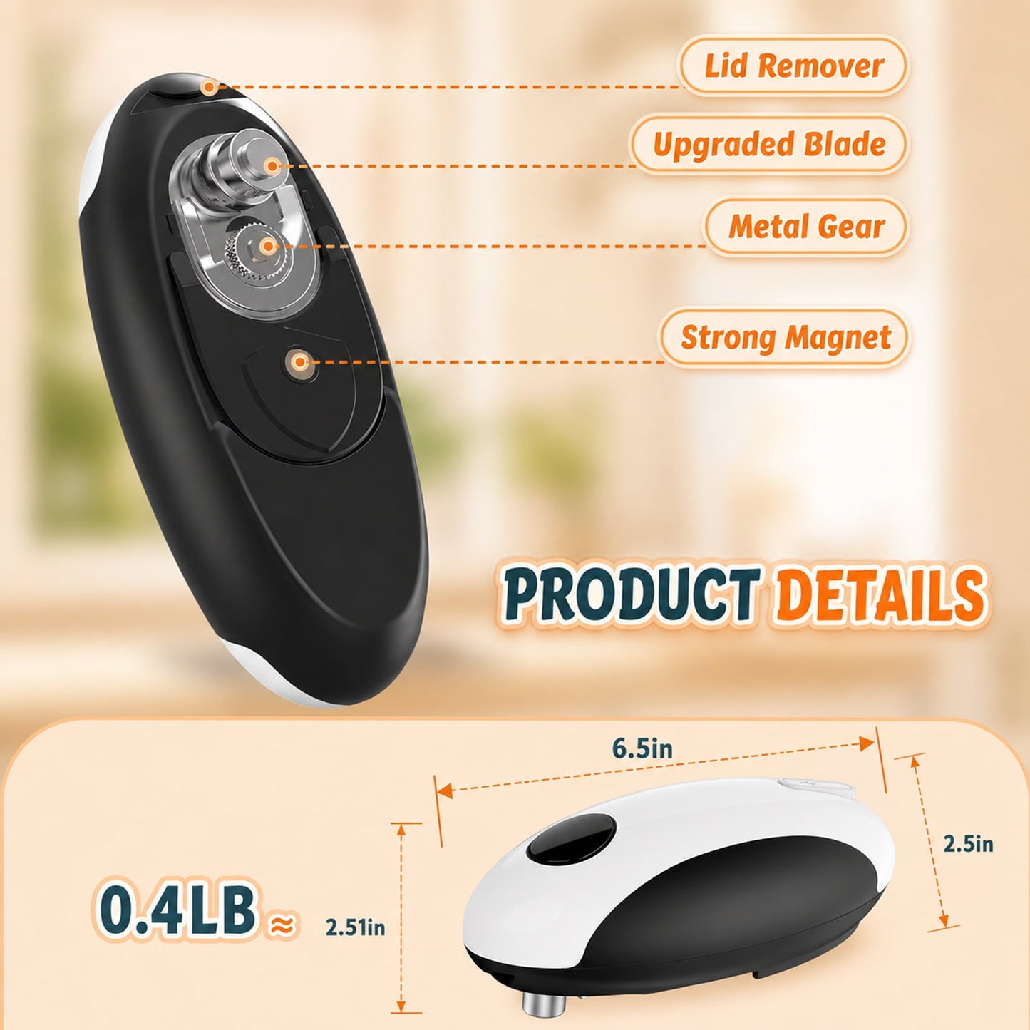 Electric Can Opener, One-Touch Automatic USB Rechargeable Hands-Free Can Opener with Smooth Edge for Seniors with Arthritis, Fits Most Can Sizes, Black
