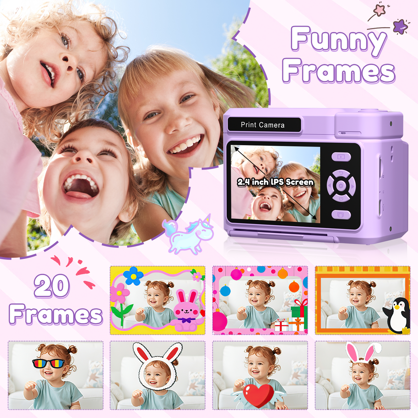 Teblint 2.4" Kids Camera Instant Print, 48MP & 1080P HD Digital Camera with 32GB Card, 4-Color Print Paper, Christmas Birthday Gifts for Boys & Girls Age 3-12, Purple
