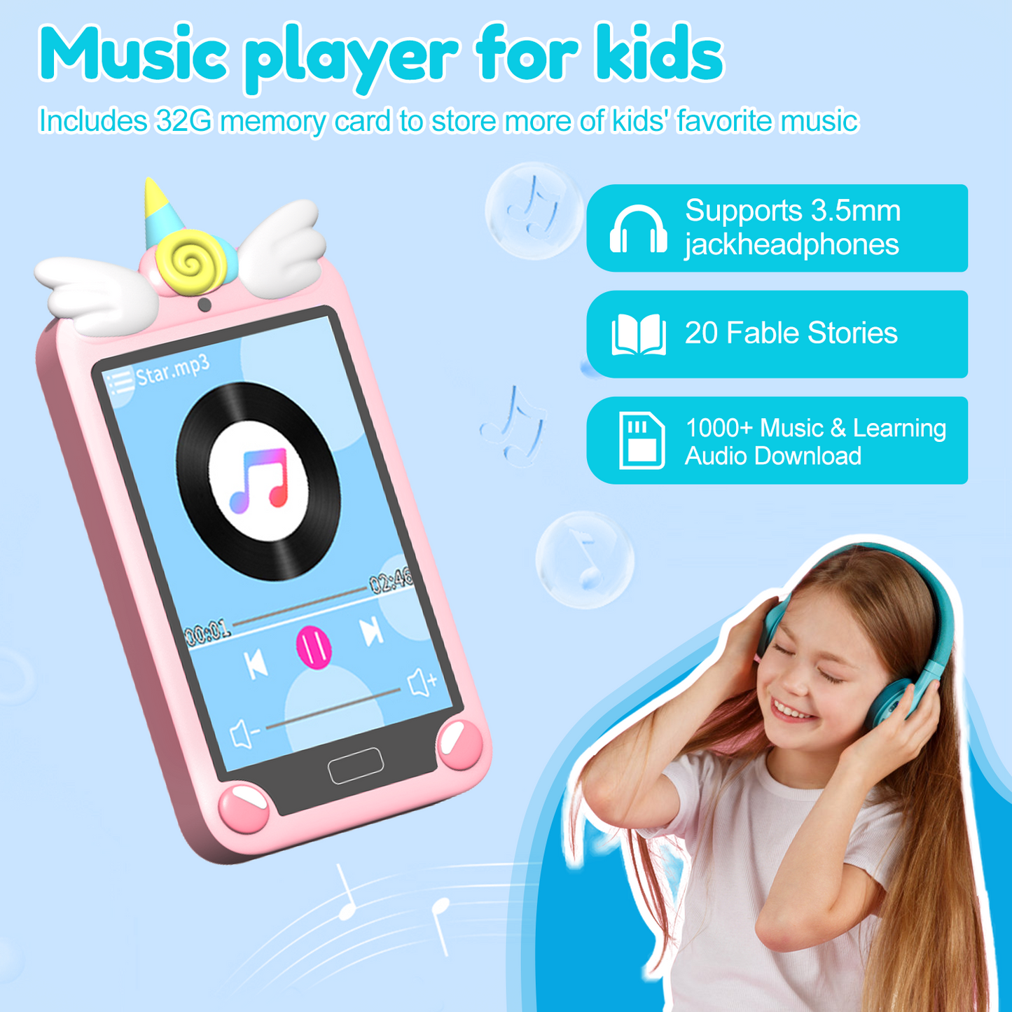 Hoofun Kids Smart Phone for Girls with 4.0" Large Touchscreen, 32G Card Christmas Birthday Gifts for Age 3-10 Kid Toys Cell Phone with Holographic Pyramid, Dual Lens, Music Player Pink