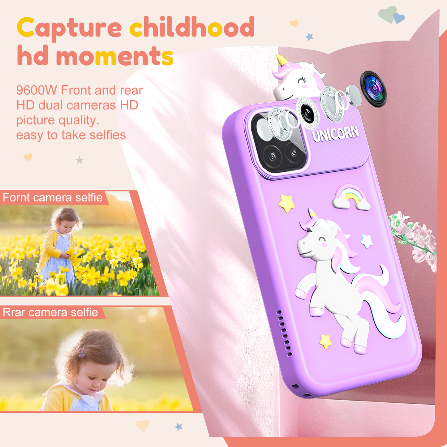 Hoofun Kids Smart Phone for Girls, 2.8" Touchscreen Play Phone with 32G SD Card, Dual Camera, Puzzle Game, Music Player, Christmas Birthday Gifts for Kids Purple