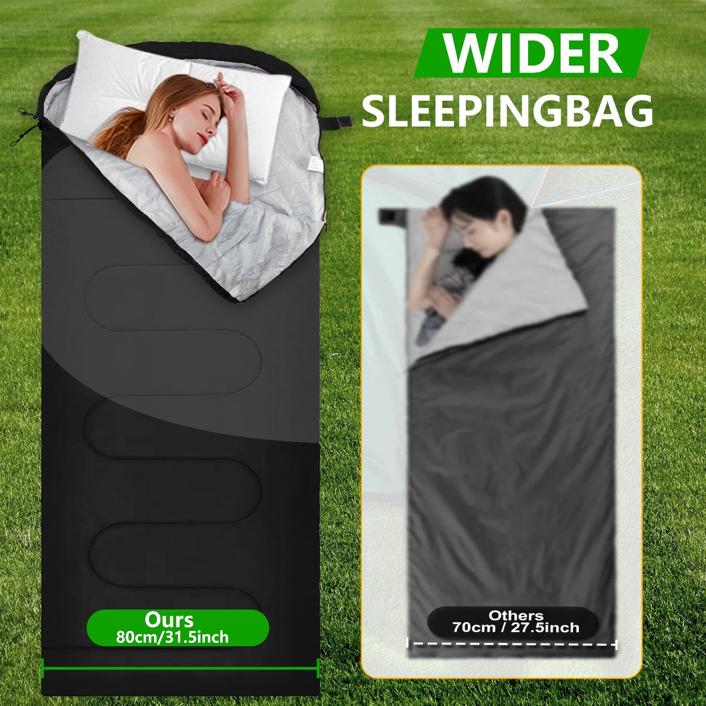 Teblint Camping Sleeping Bag for Adults Kids, Cold Weather Warm Sleeping Bag with Compression Bag for 3 Seasons, Compact Camping Essentials Gear Accessories Hiking Sleep Must Haves-Black