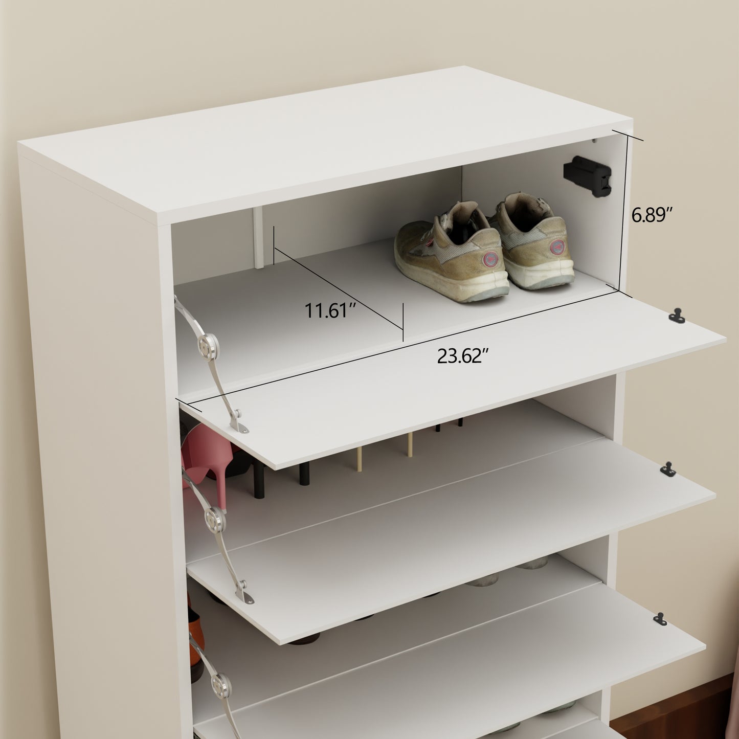 Mirror Shoe Cabinet With 6 Flip Drawers, Mirror Shoe Rack Organizer Store 25 Pair Shoes, Mirror Shoe Storage With 4 Metal Legs, Wood Shoe Storage Organizer for Hallway Bedroom Living Room, White